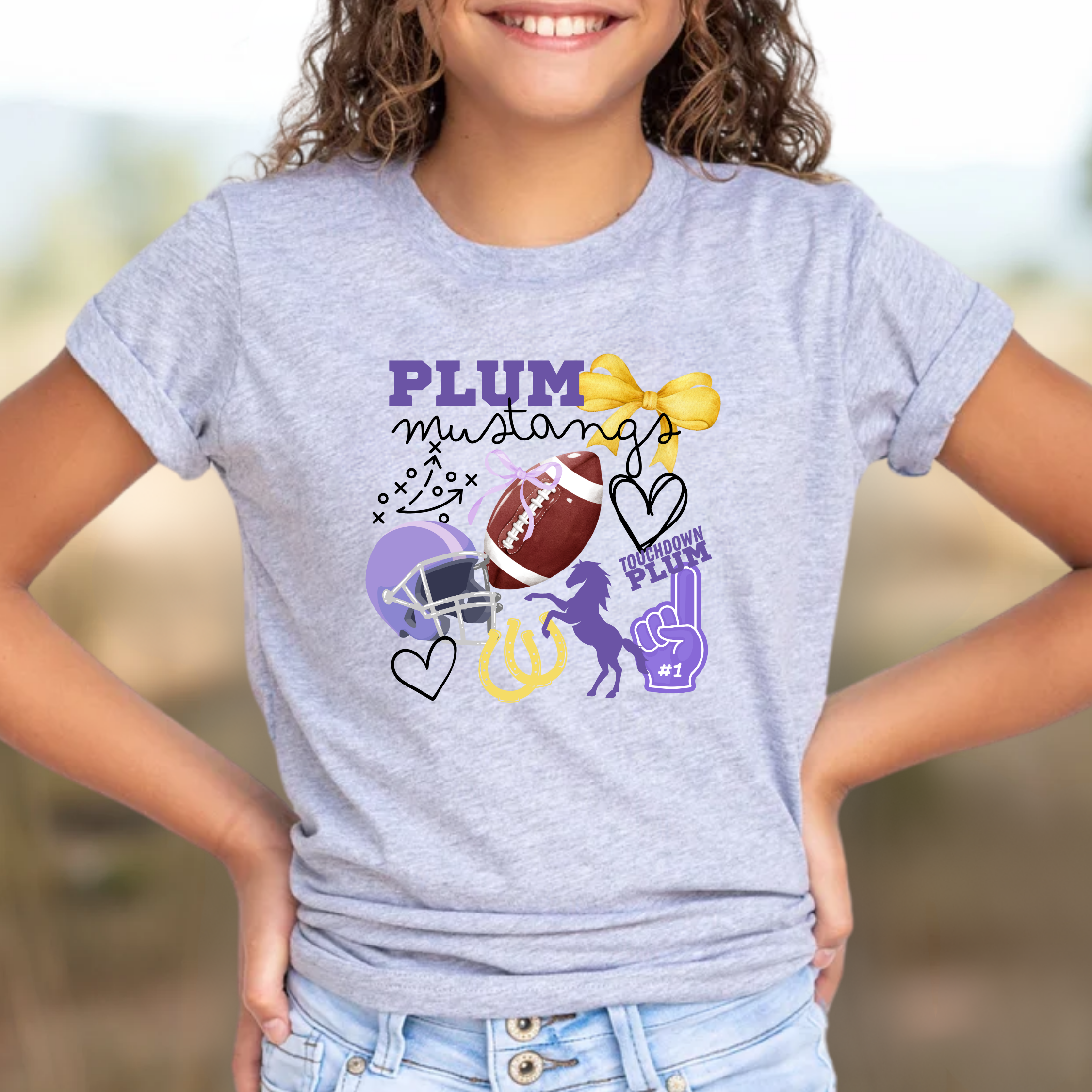 Youth Preppy Mustang Football Tee