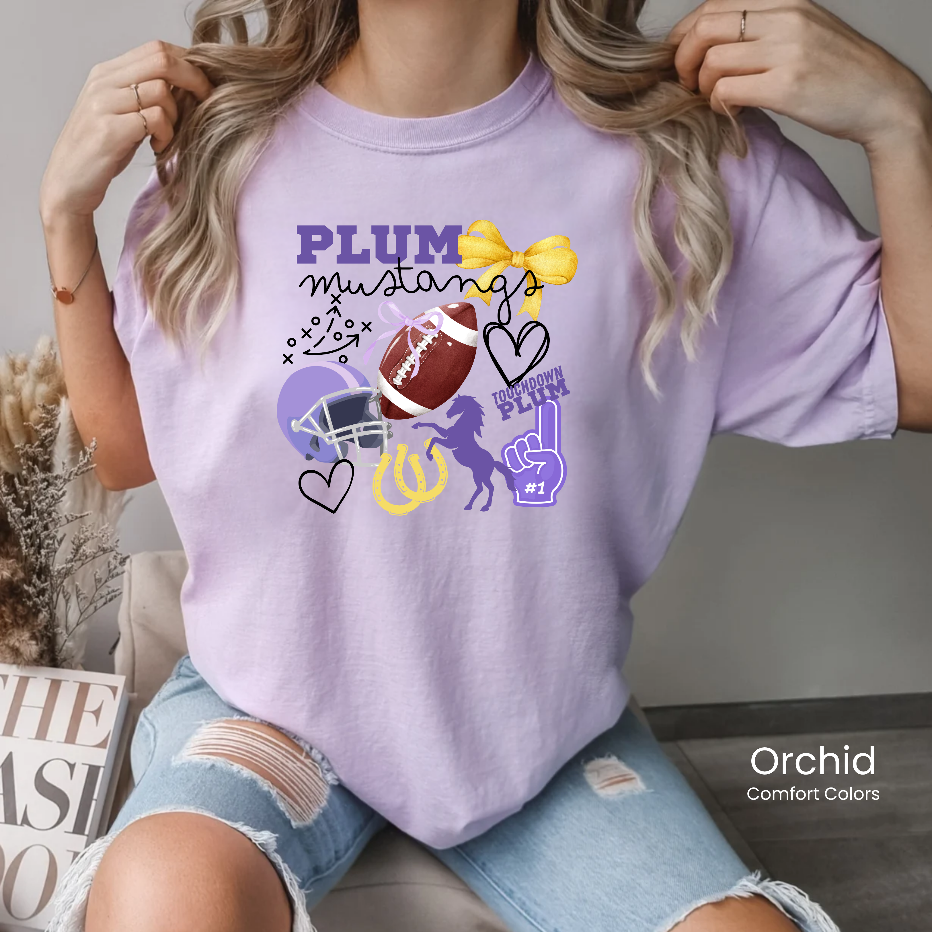 Comfort Colors Preppy Mustangs Football Tee