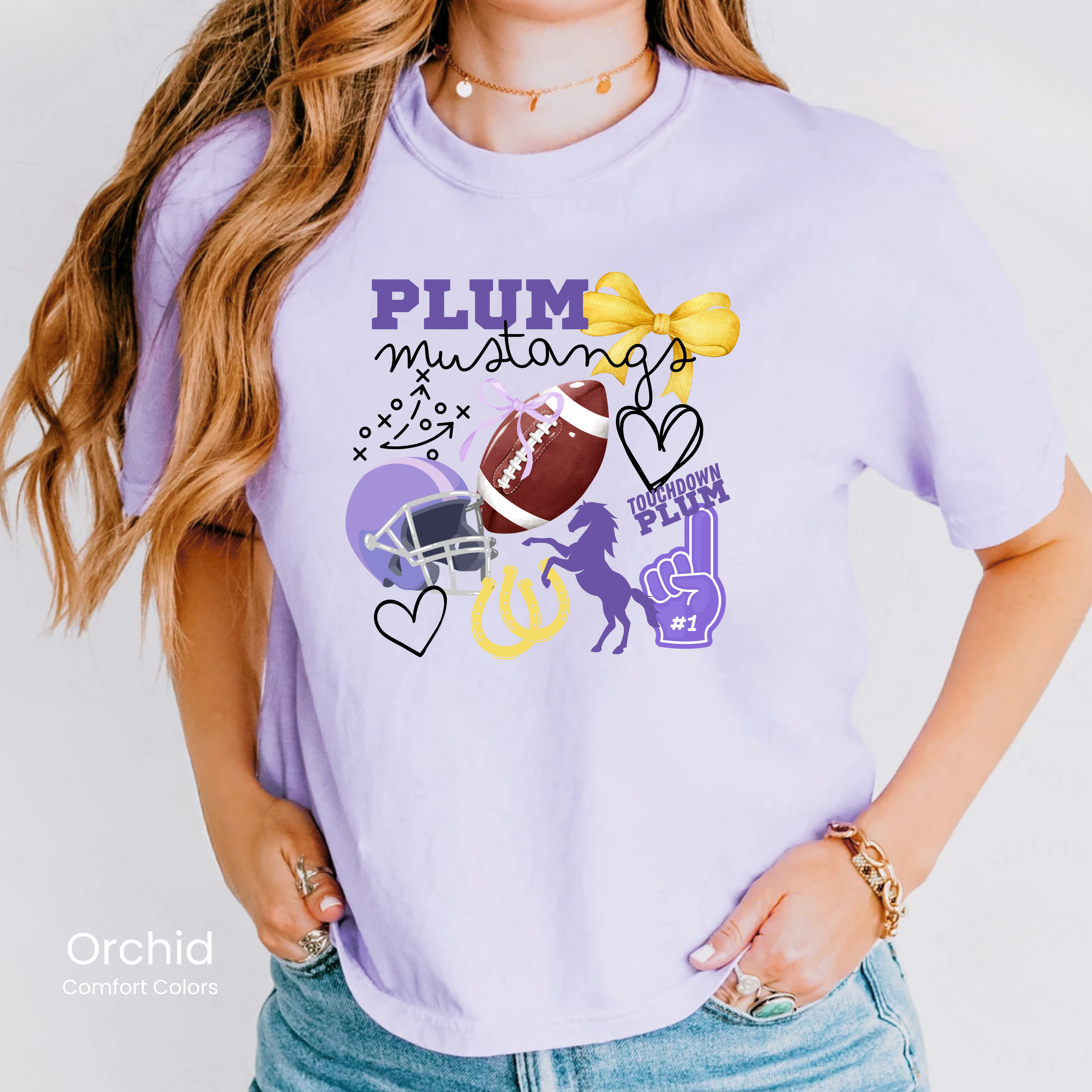 Comfort Colors Boxy Crop Preppy Mustang Football Tee