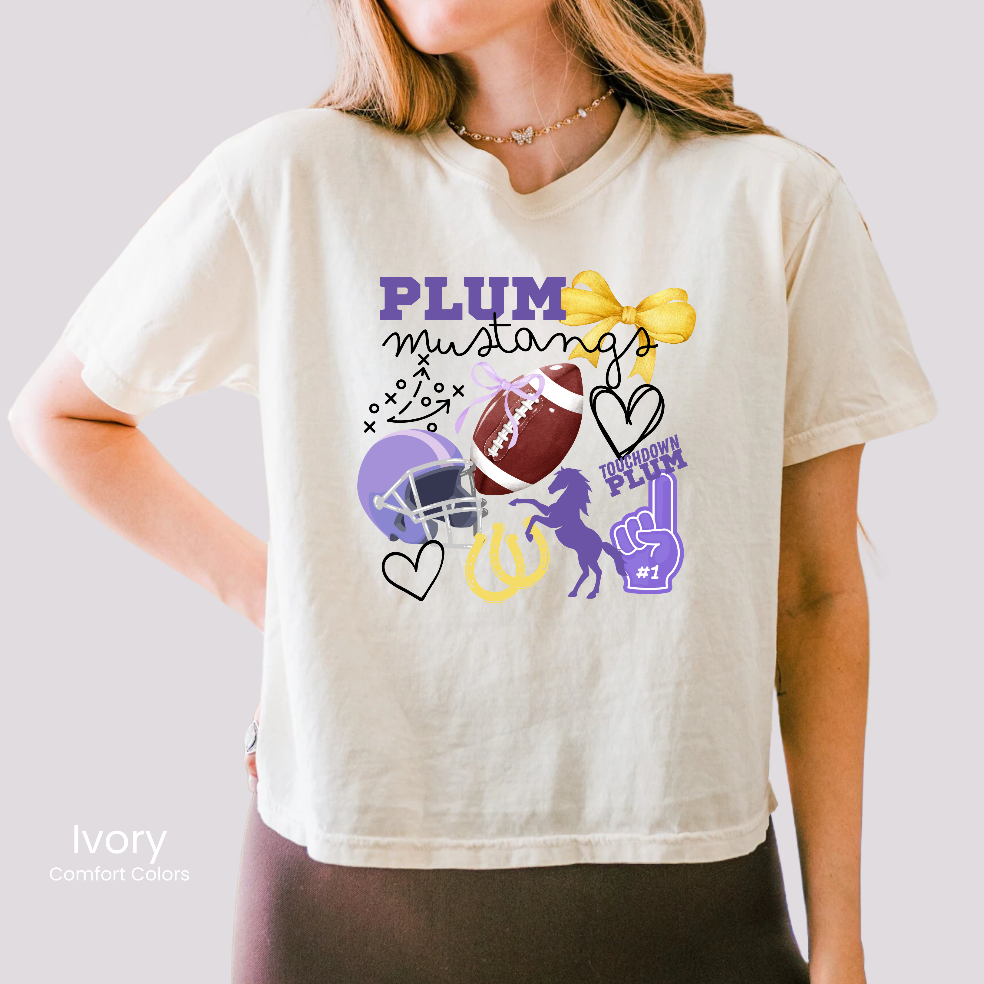 Comfort Colors Boxy Crop Preppy Mustang Football Tee