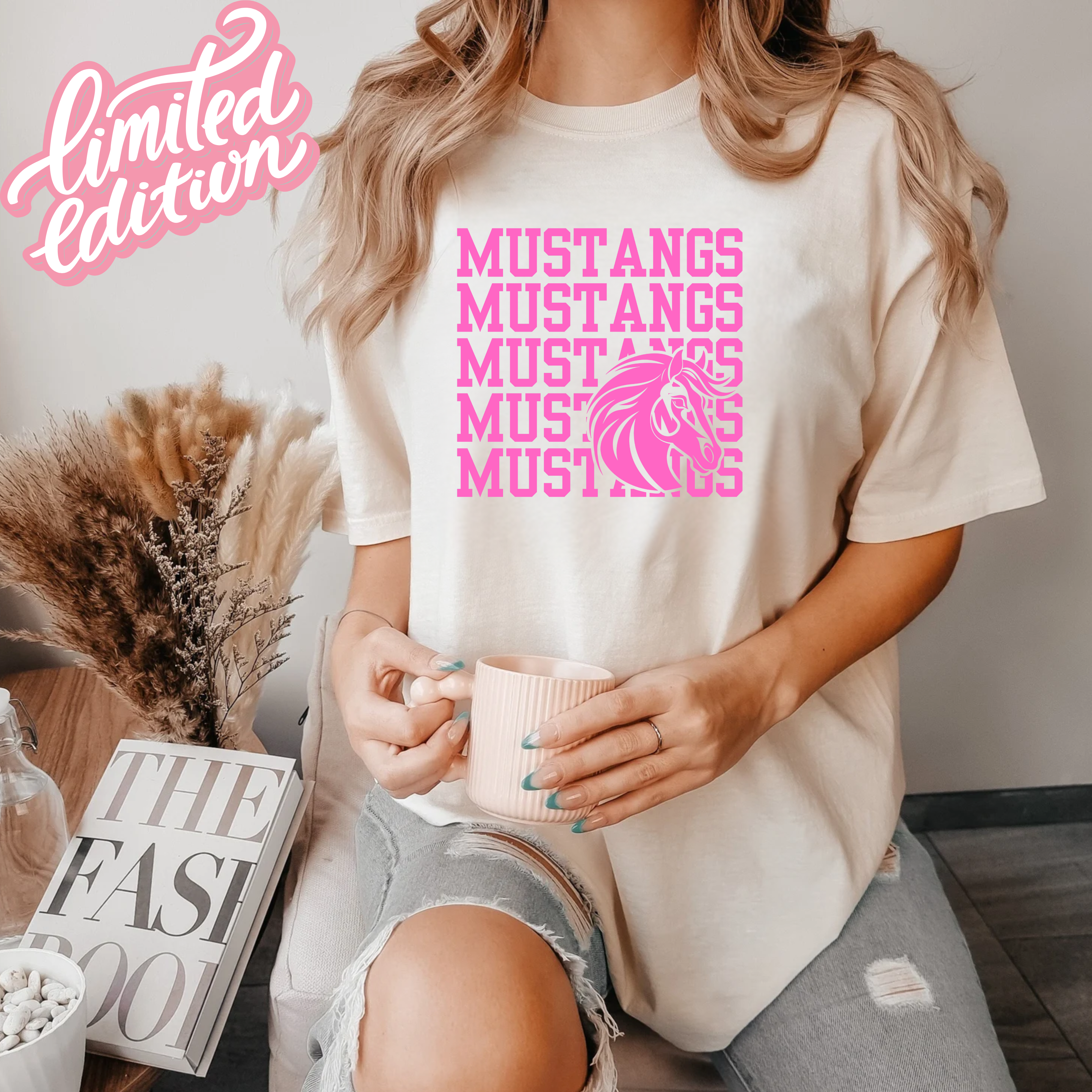 Comfort Colors PINK Mustangs On Repeat Tee
