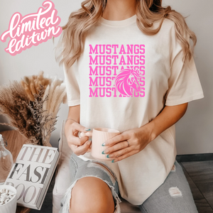 Comfort Colors PINK Mustangs On Repeat Tee