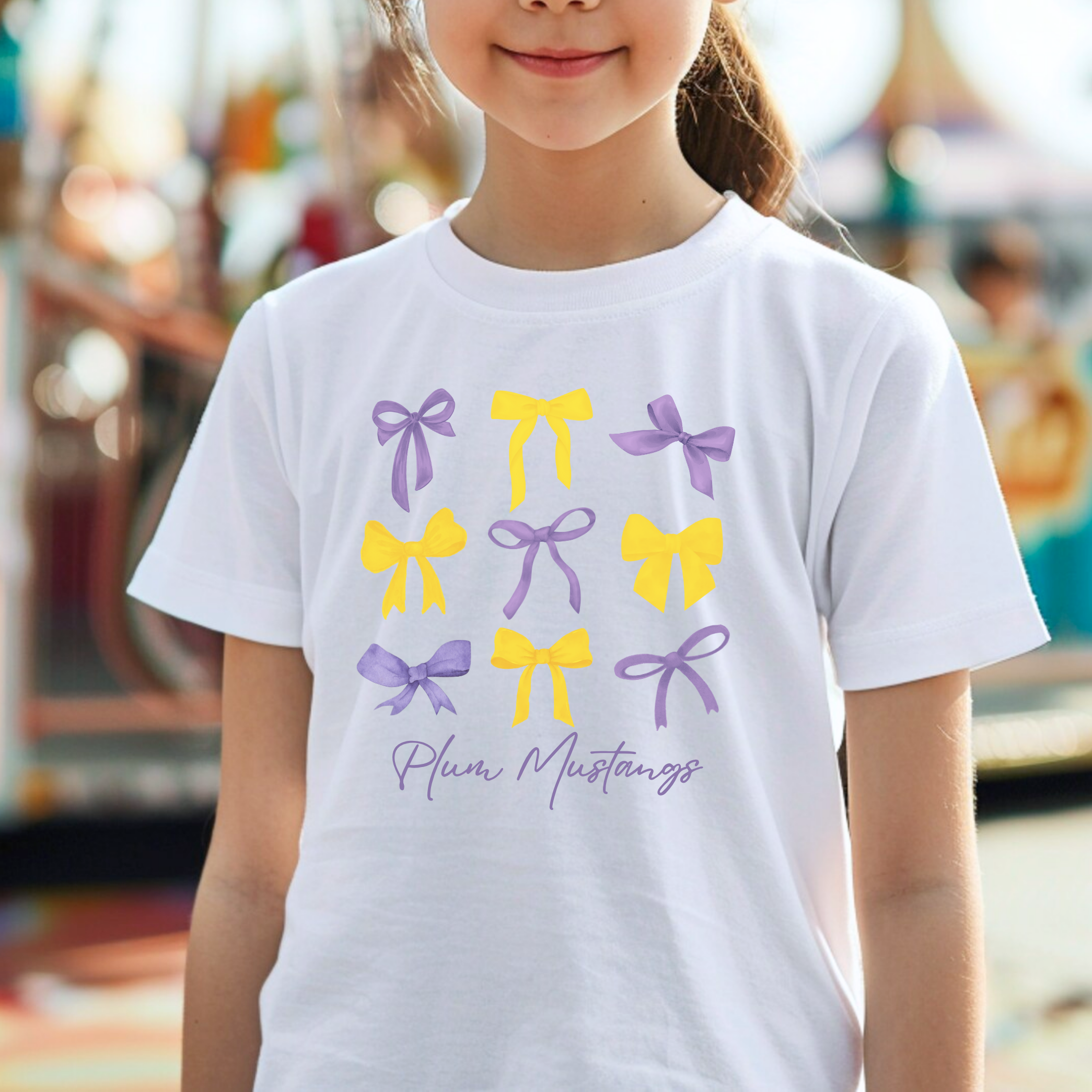 Youth Plum Mustang Bows Tee