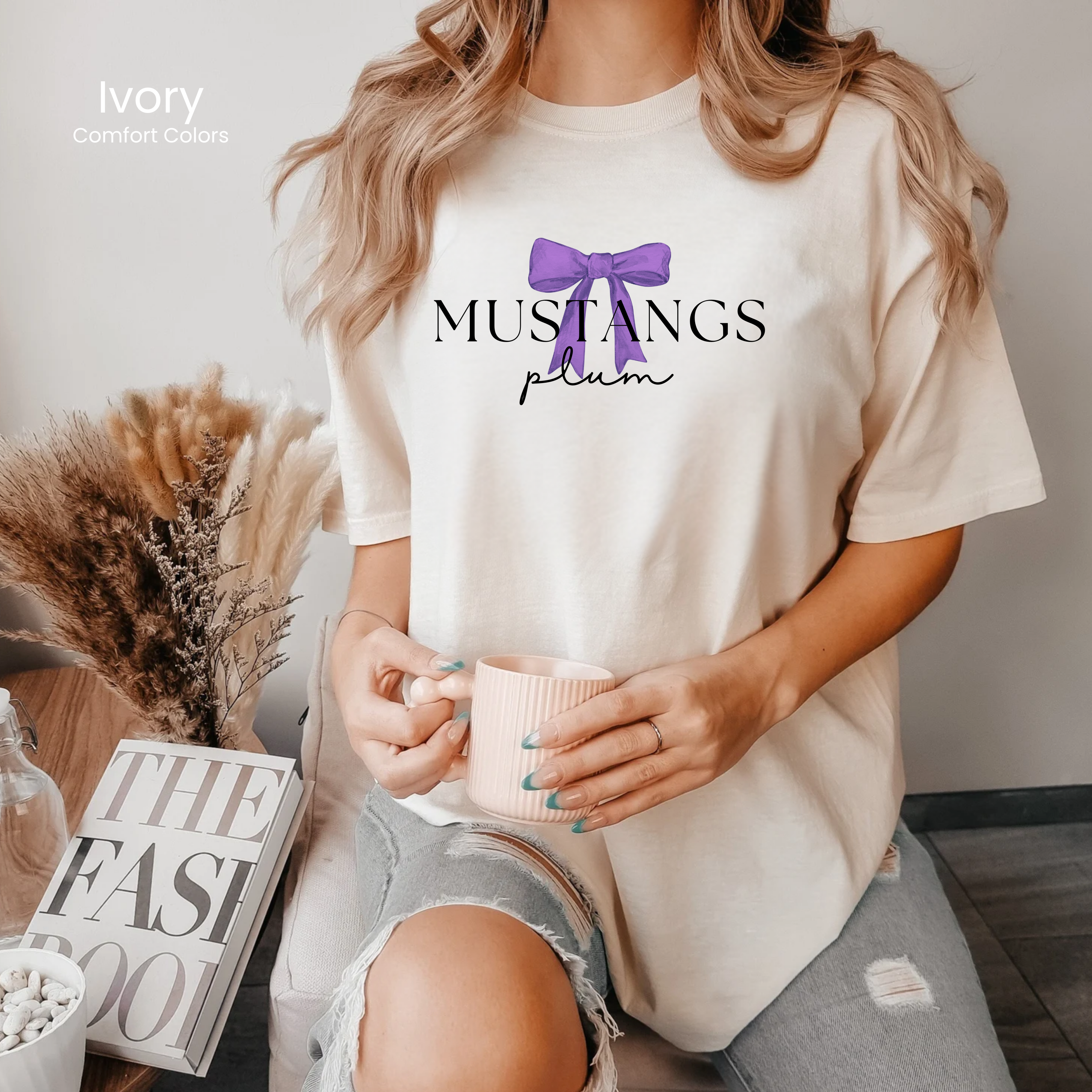 Comfort Colors Plum Mustangs Bow Tee