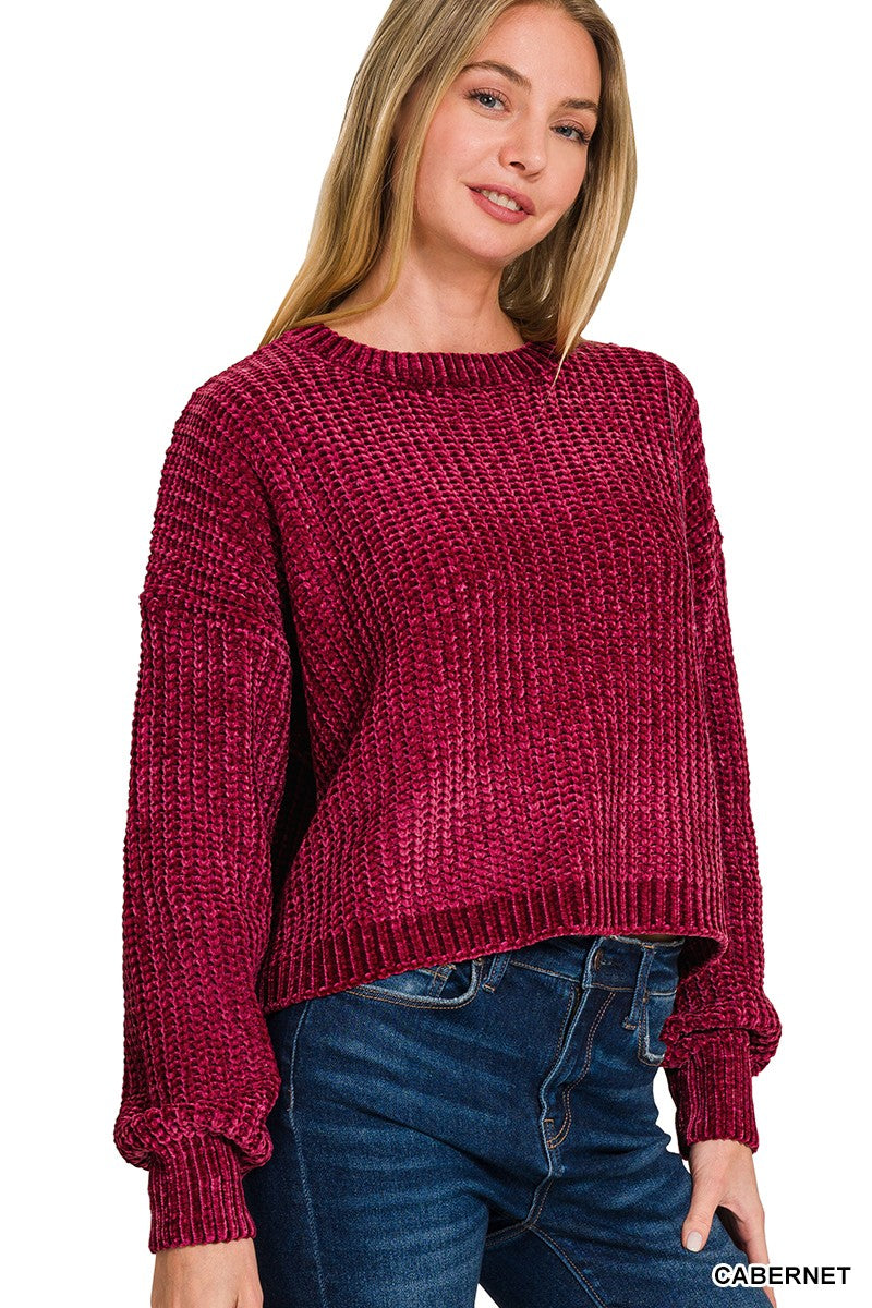 Chenille Crop Sweater in Cabernet