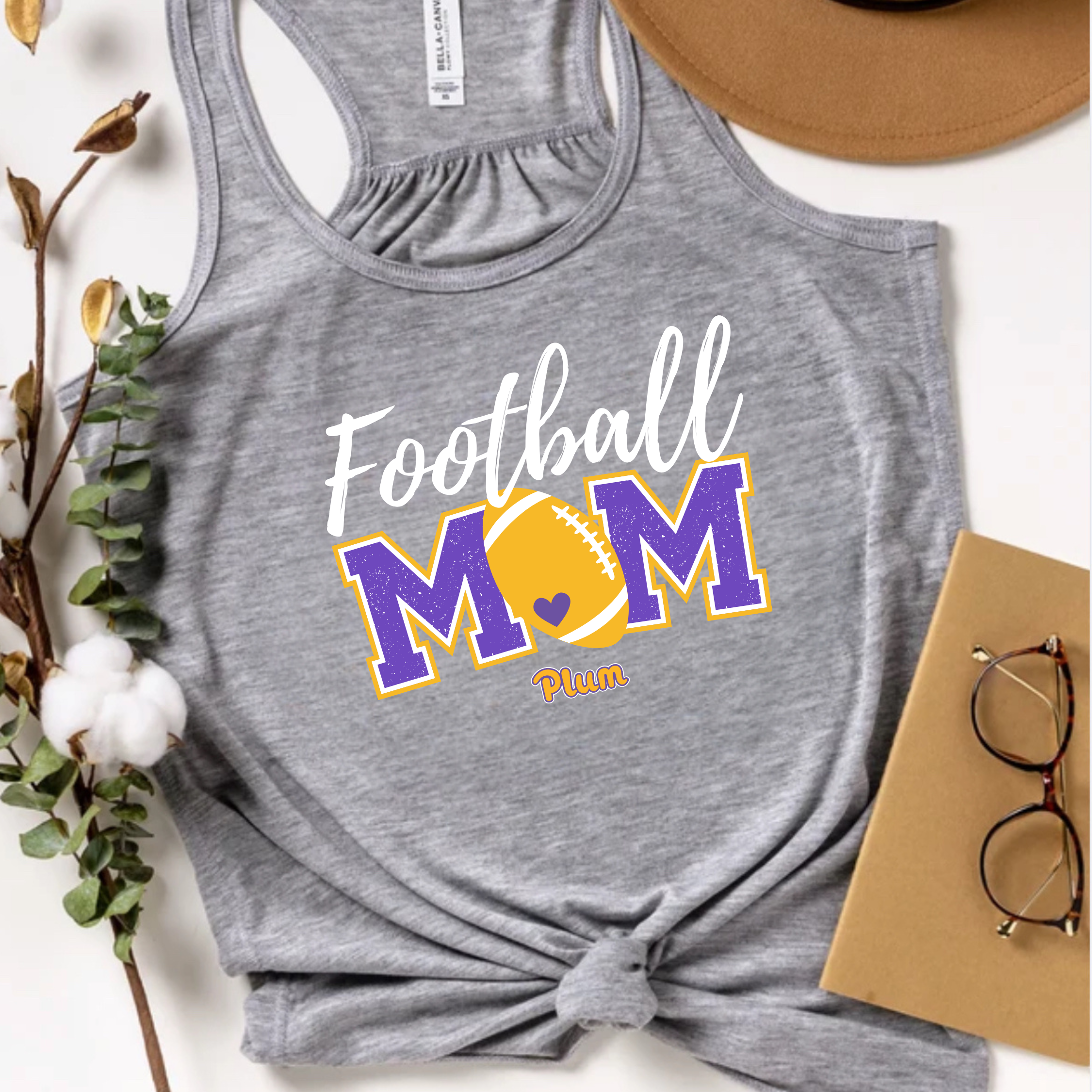 Plum Football Mom Flowy Racerback Tank