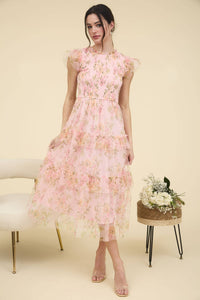 Pink Floral Smocked & Tiered Maxi Dress