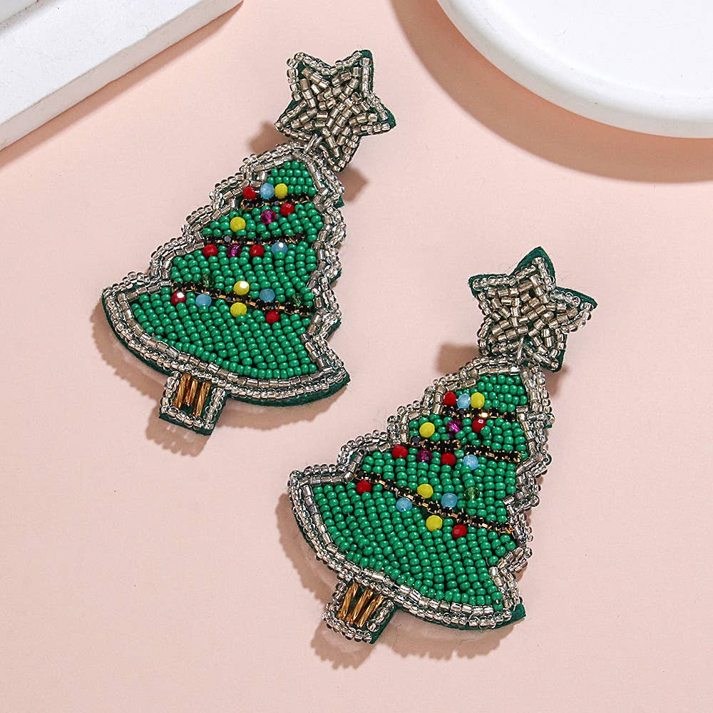 Christmas Tree Seed Bead Earrings