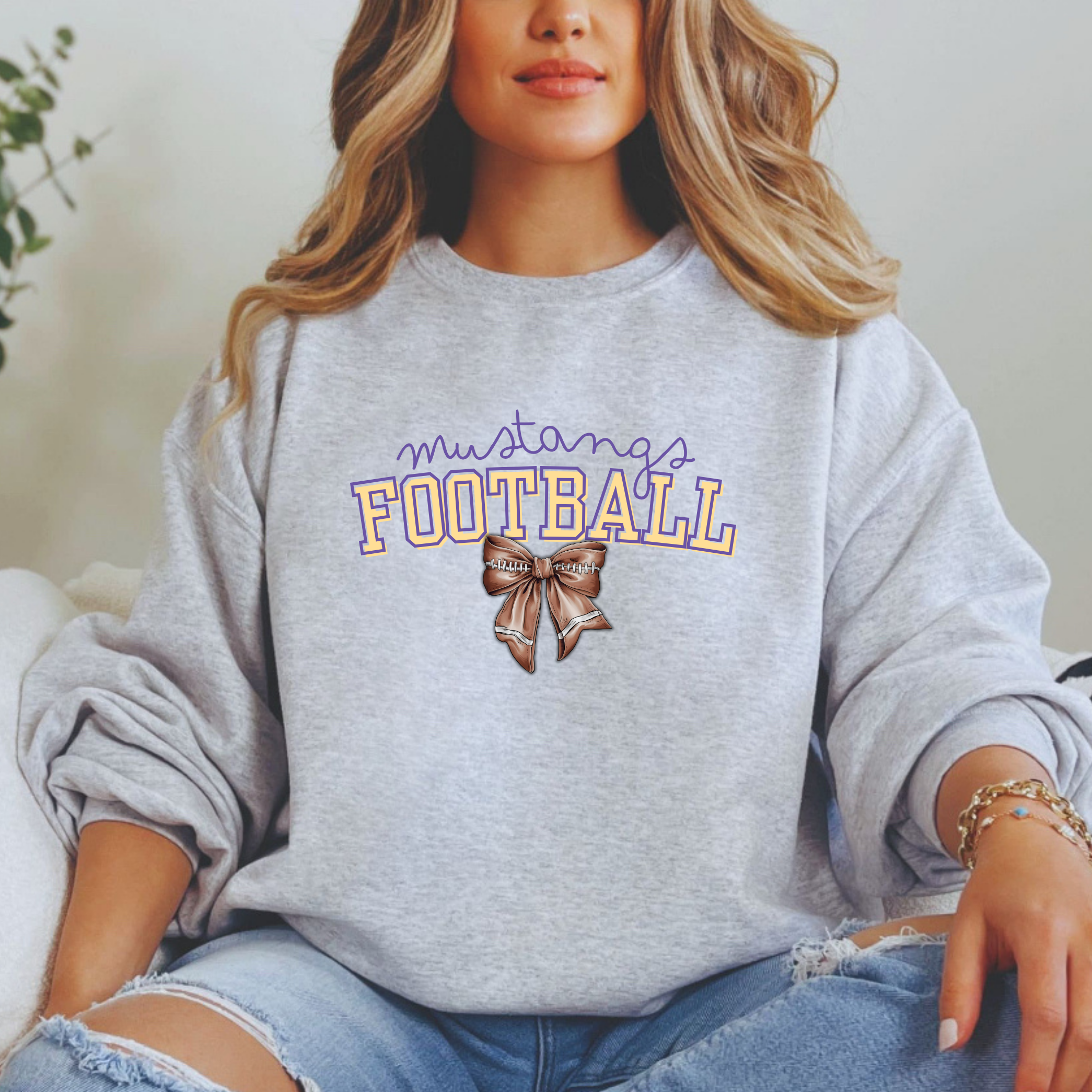 Gildan Softstyle Mustangs Football Bow Sweatshirt