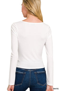 Double Layered Square Neck Fitted Long Sleeve Tee