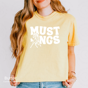 Comfort Colors Boxy Crop White Groovy Mustangs Tee