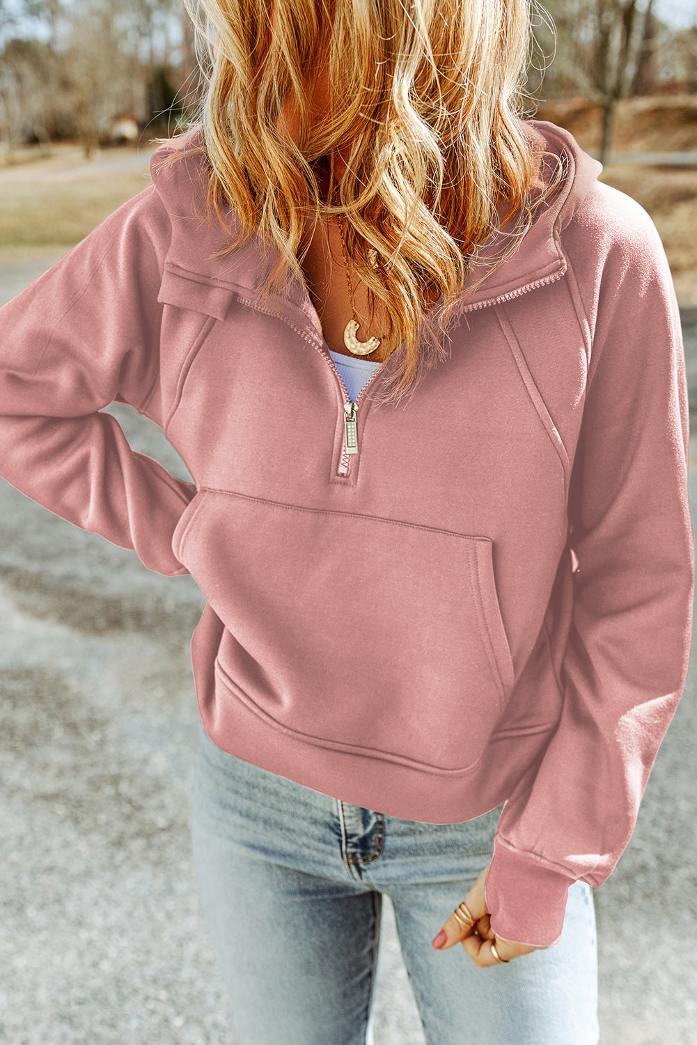Don’t Make Me Blush Half-Zip Hooded Pullover
