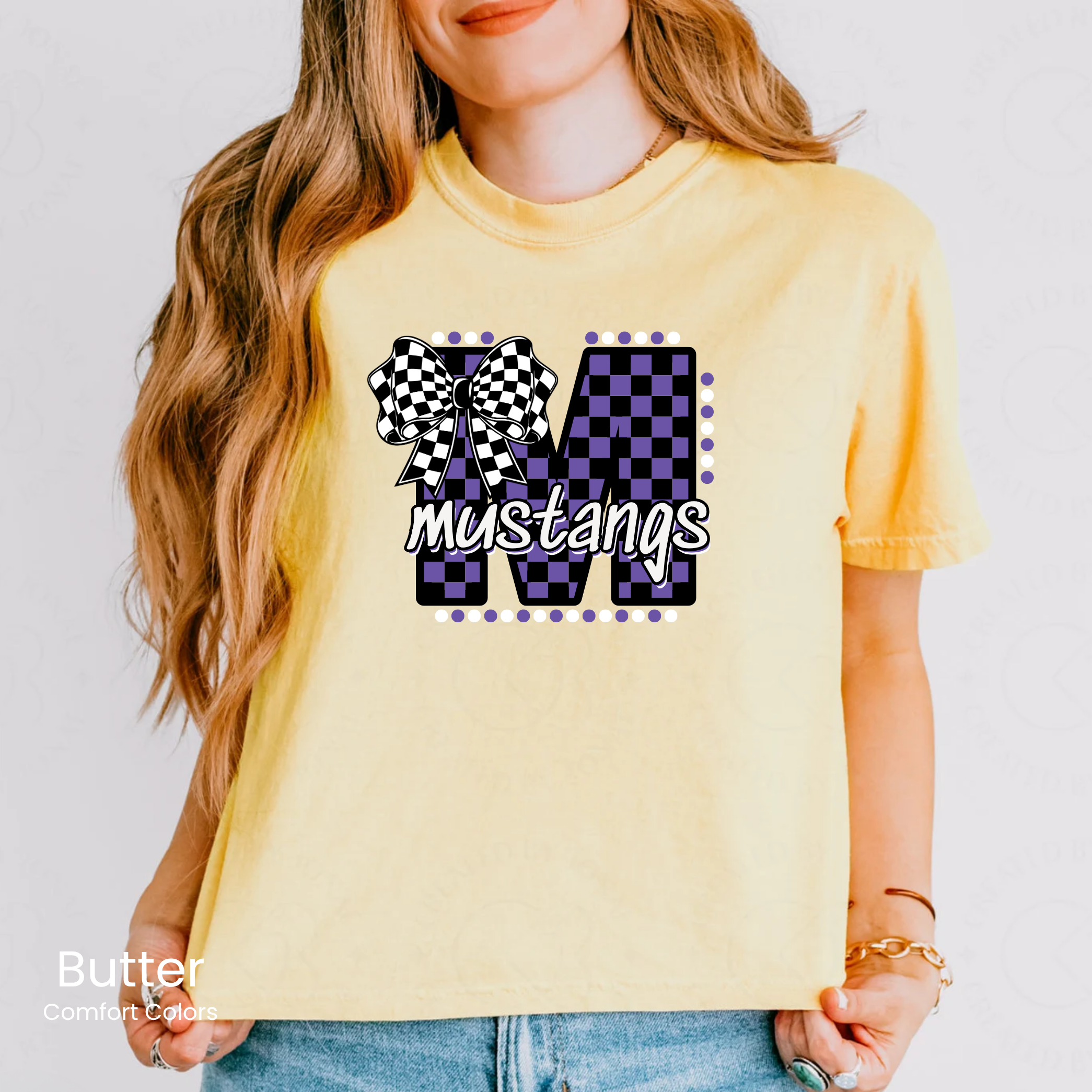 Comfort Colors Boxy Crop Checker Mustangs Tee