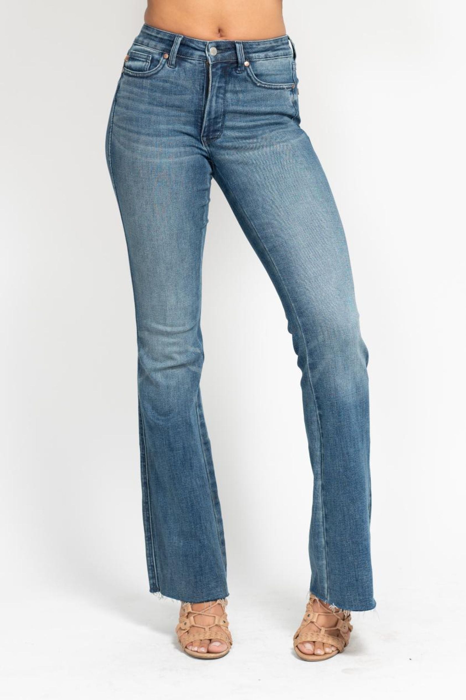Valerie Mid Rise Tummy Control Vintage Wash Flare Jeans