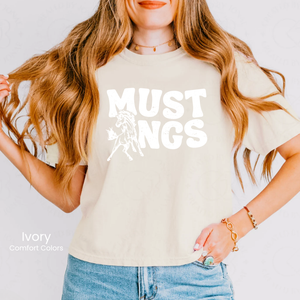 Comfort Colors Boxy Crop White Groovy Mustangs Tee