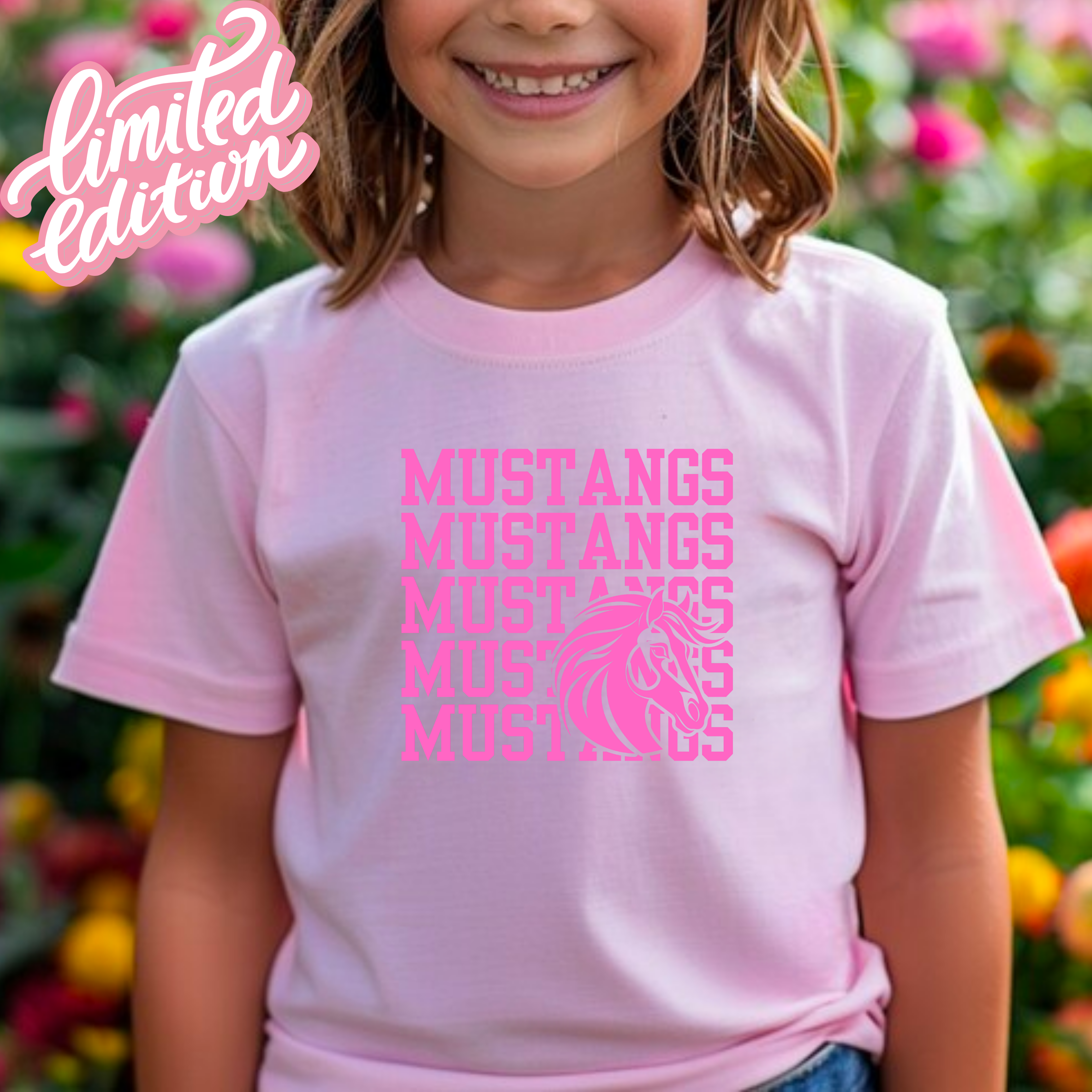 Youth PINK Mustangs On Repeat Tee