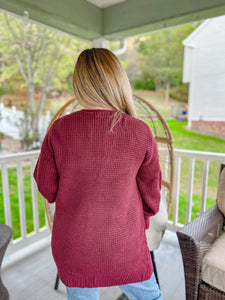 Early Morning Waffle Knit Cardigan in Cranberry