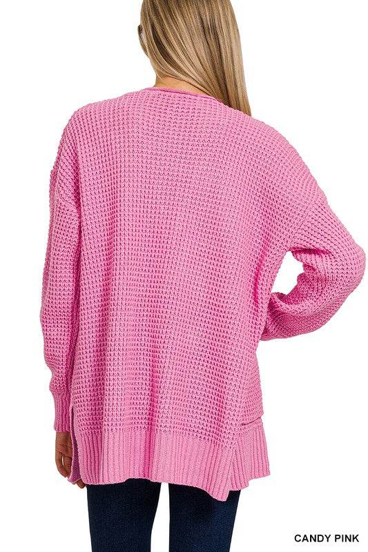 Pretty in Pink Waffle Knit Cardi