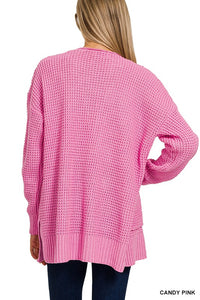 Pretty in Pink Waffle Knit Cardi