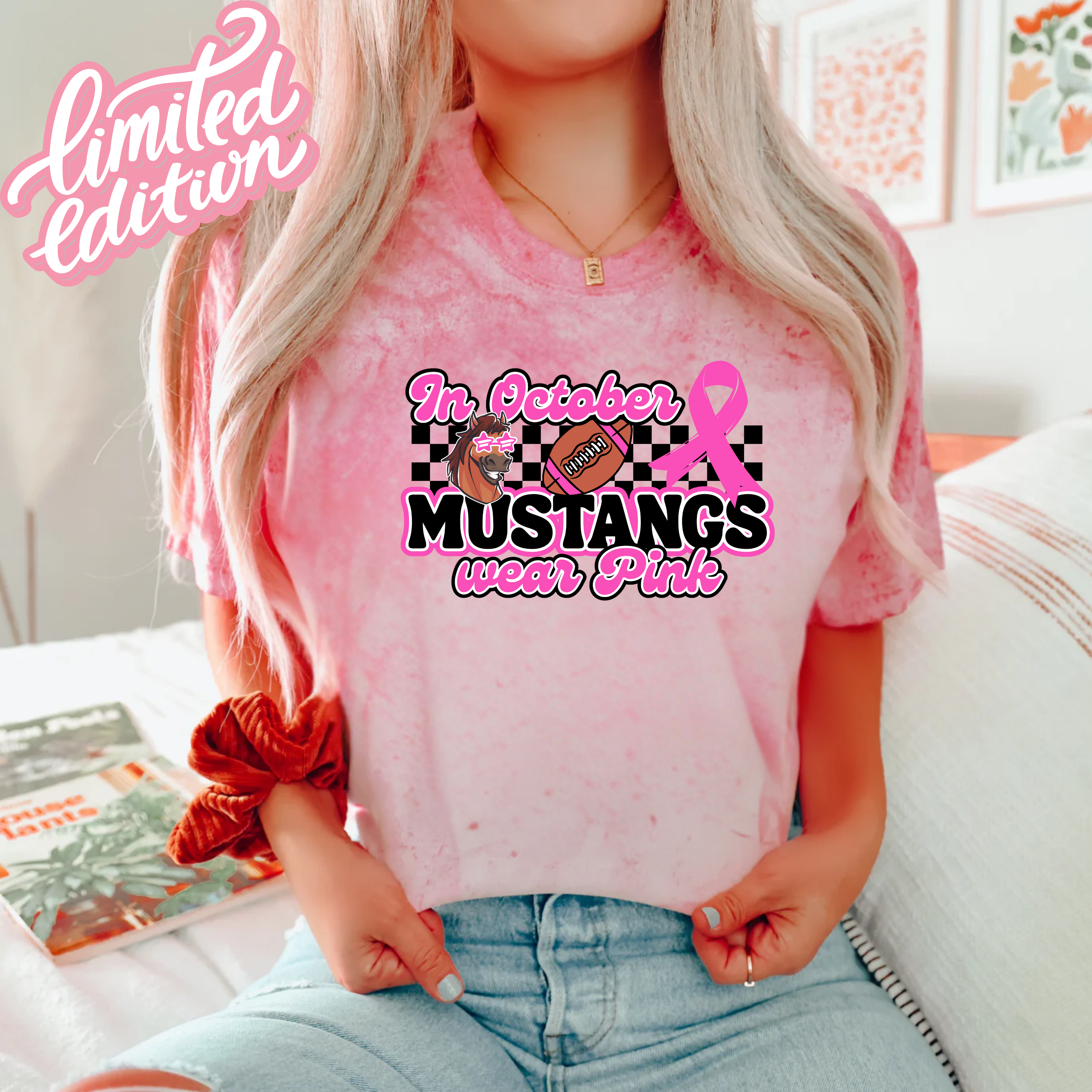Comfort Colors In October Mustangs Wear PINK Tee
