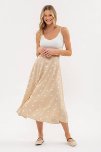 Polka Dot Button Down Midi Skirt