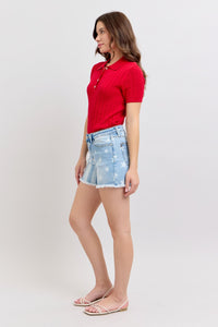 Stars & Stripes Bleach Design Fray Hem Denim Shorts