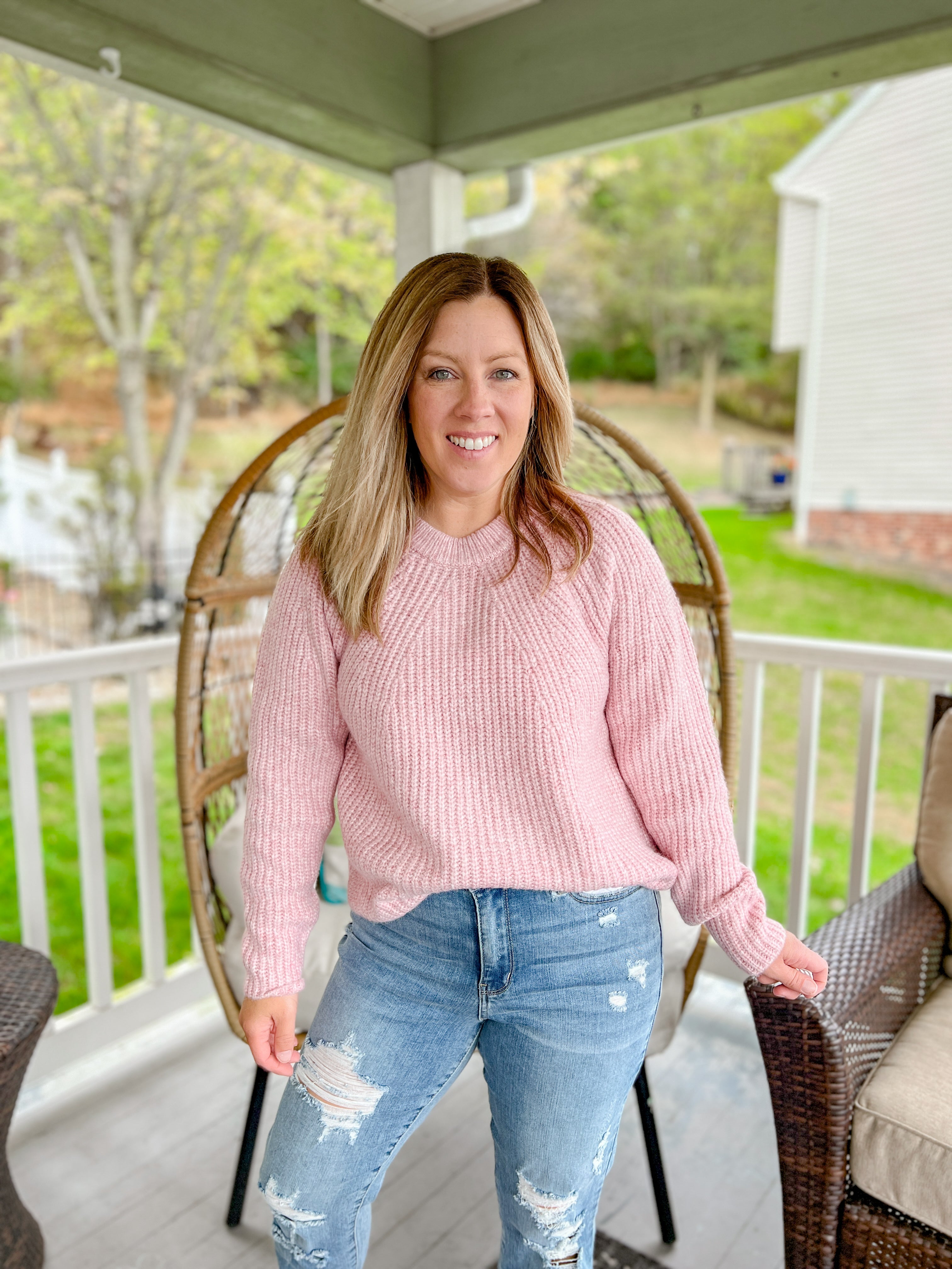 Cozy Melange Sweater in Rose Pink