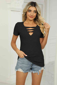 Twisted V-Neck Tee in Black - DOORBUSTER