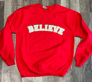 BELIEVE Chenille Patch Sweatshirt