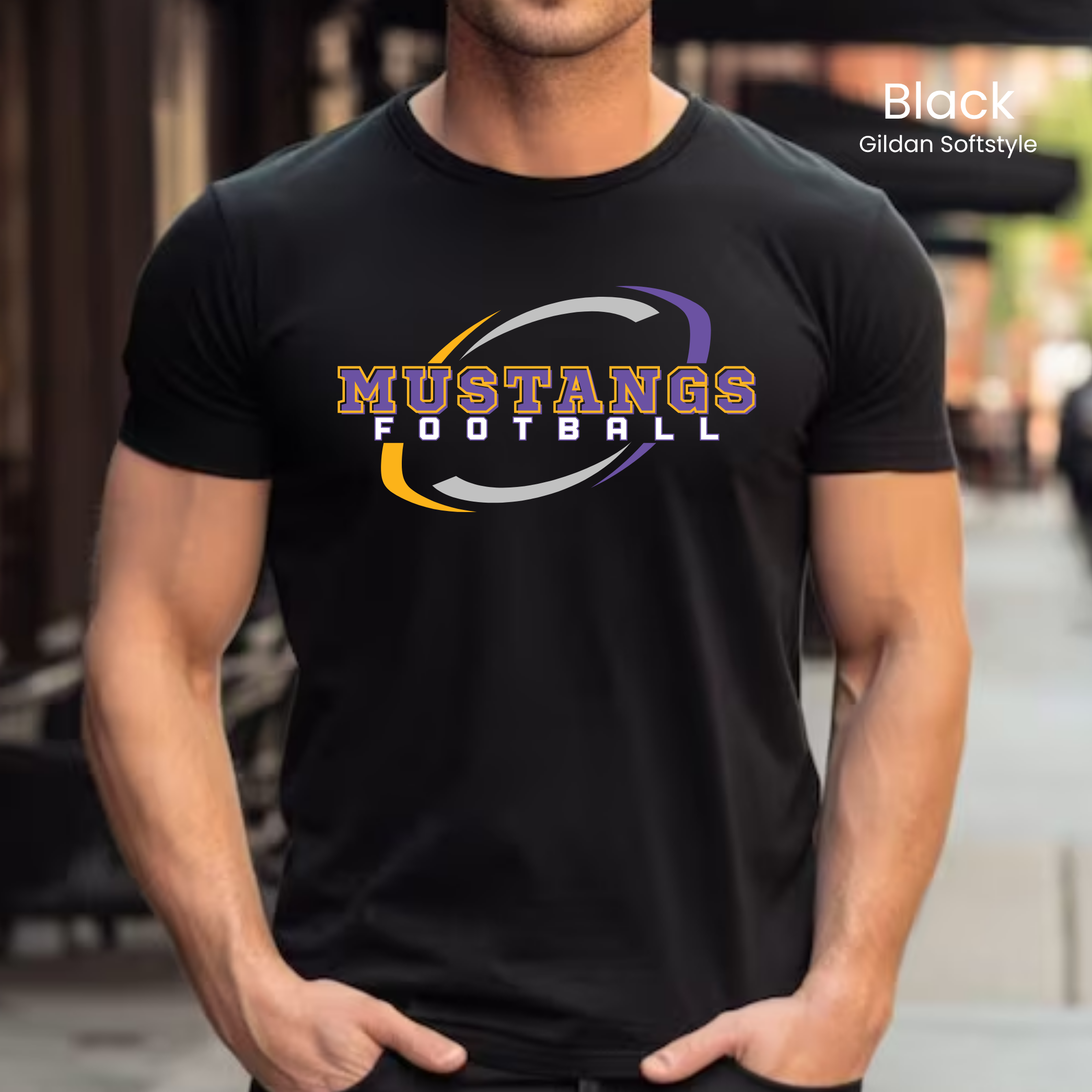 Gildan Softstyle Mustangs Football Swirl Tee