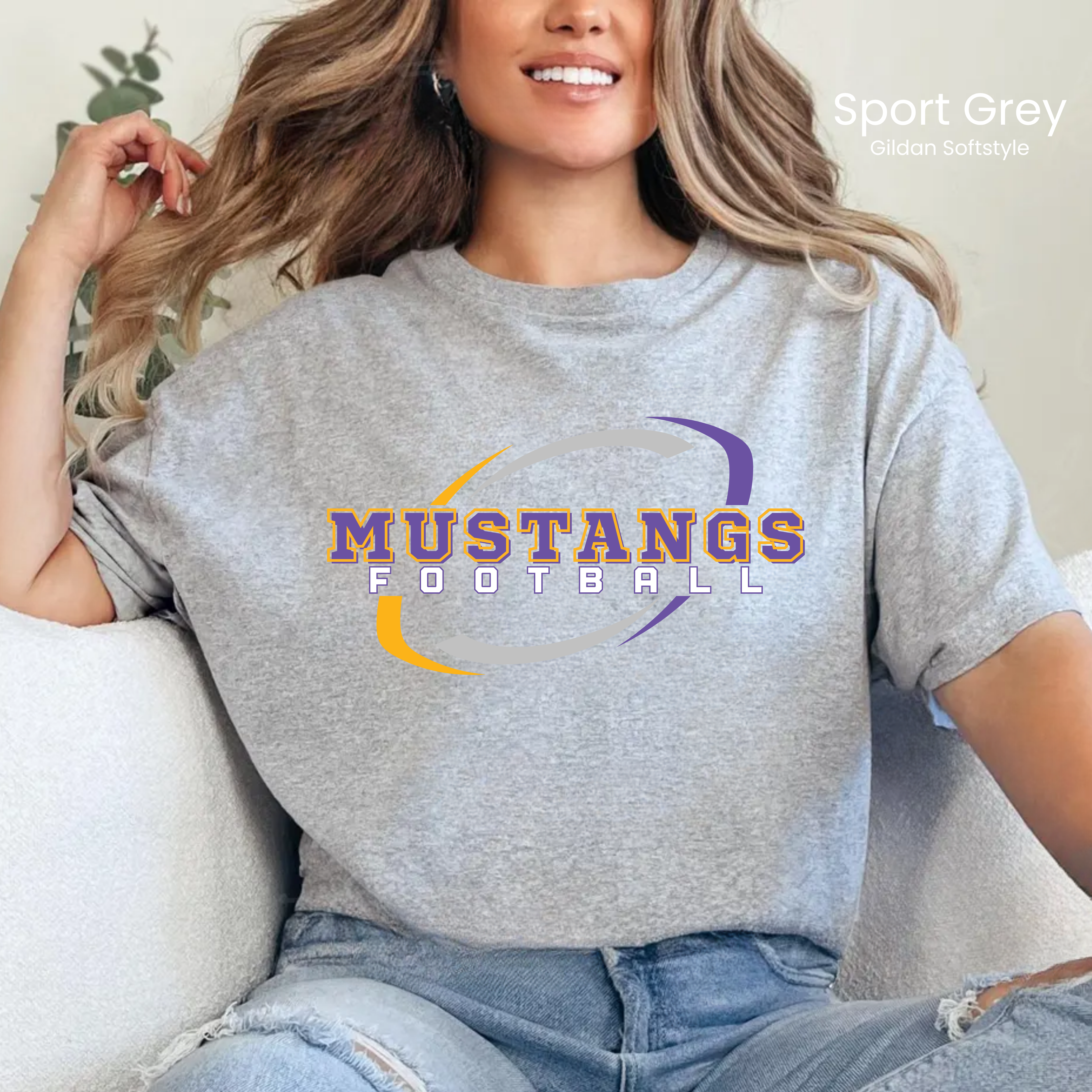 Gildan Softstyle Mustangs Football Swirl Tee