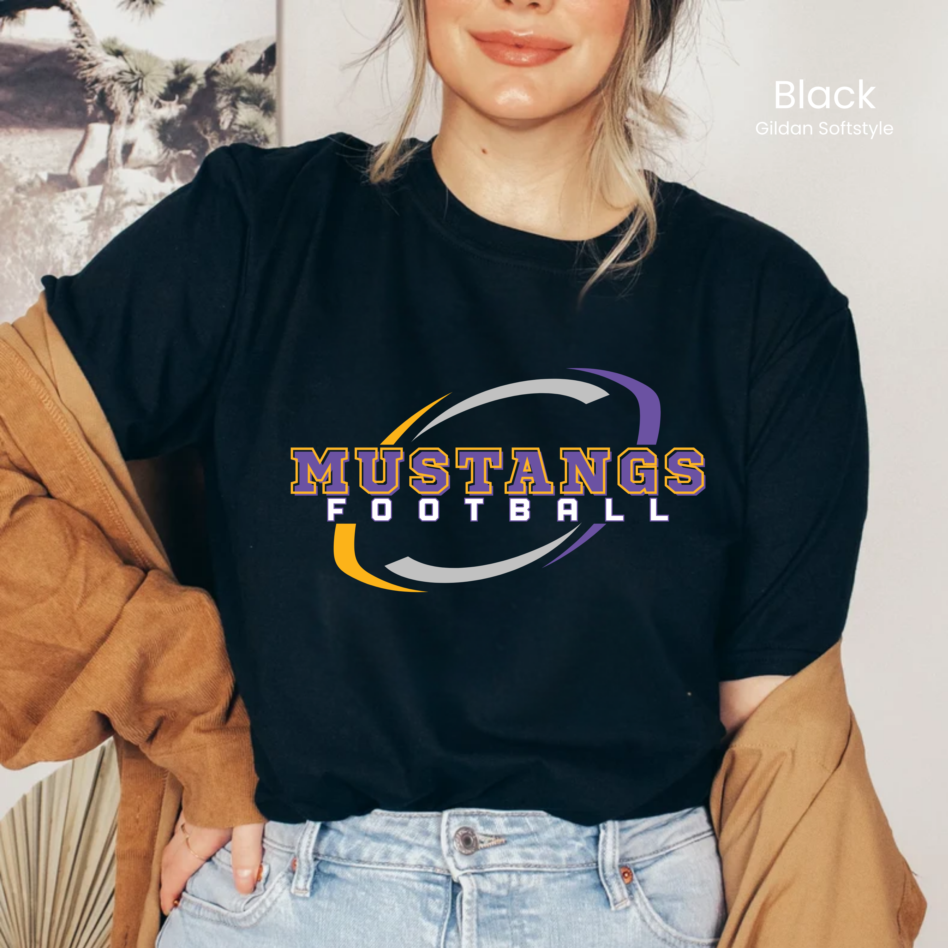 Gildan Softstyle Mustangs Football Swirl Tee