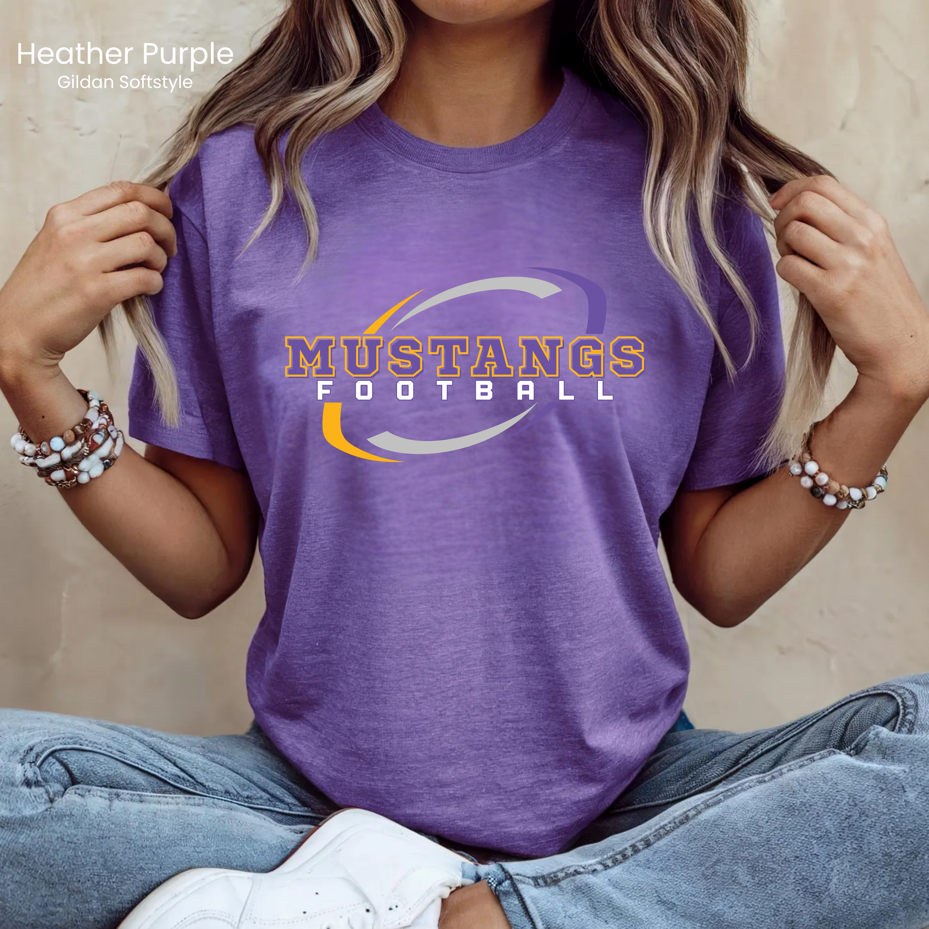 Gildan Softstyle Mustangs Football Swirl Tee