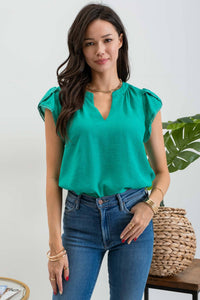 Petal Tassel Sleeve Blouse in Kelly Green