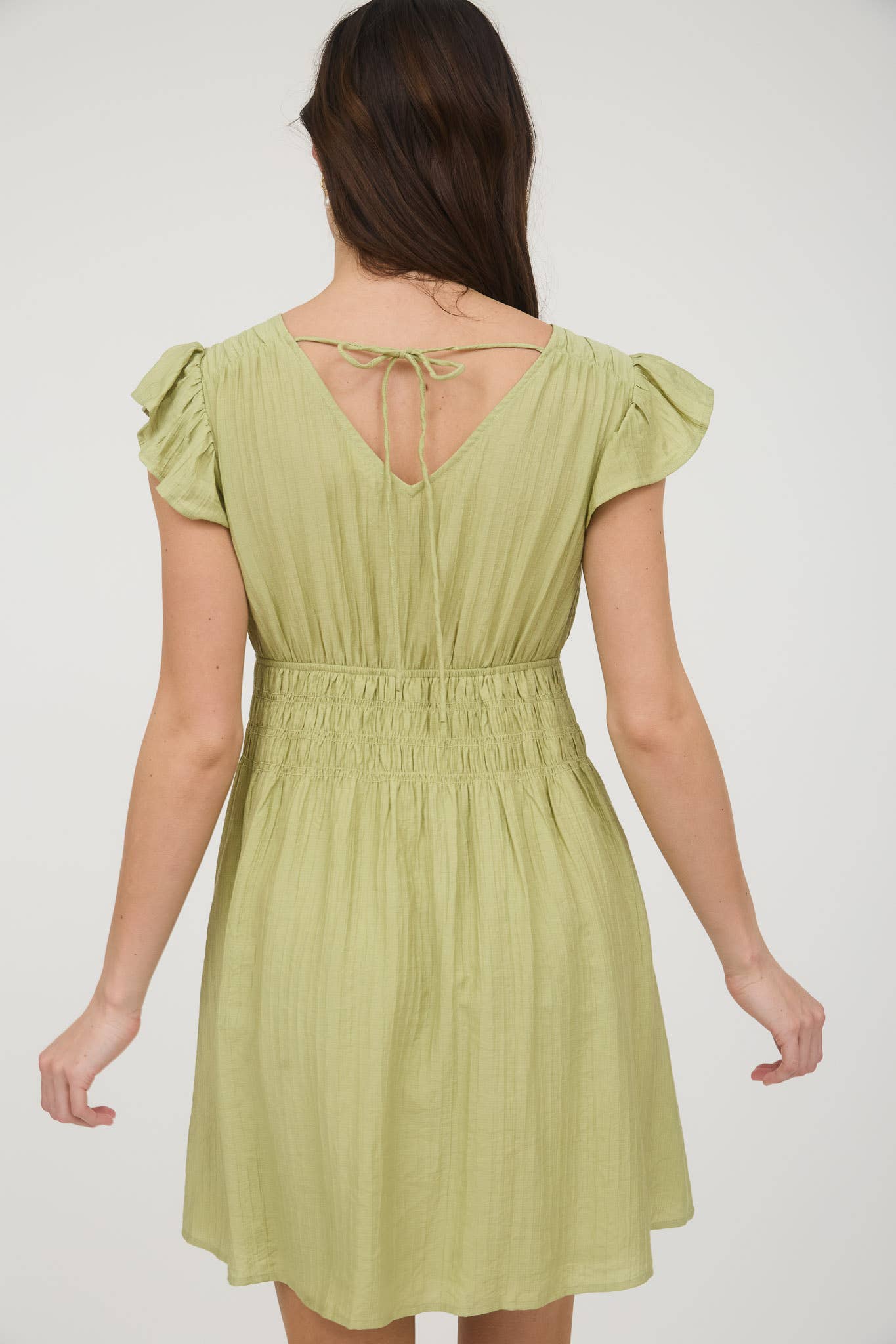 Kiwi Shirred Waist Ruffle Sleeve Mini Dress