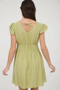 Kiwi Shirred Waist Ruffle Sleeve Mini Dress
