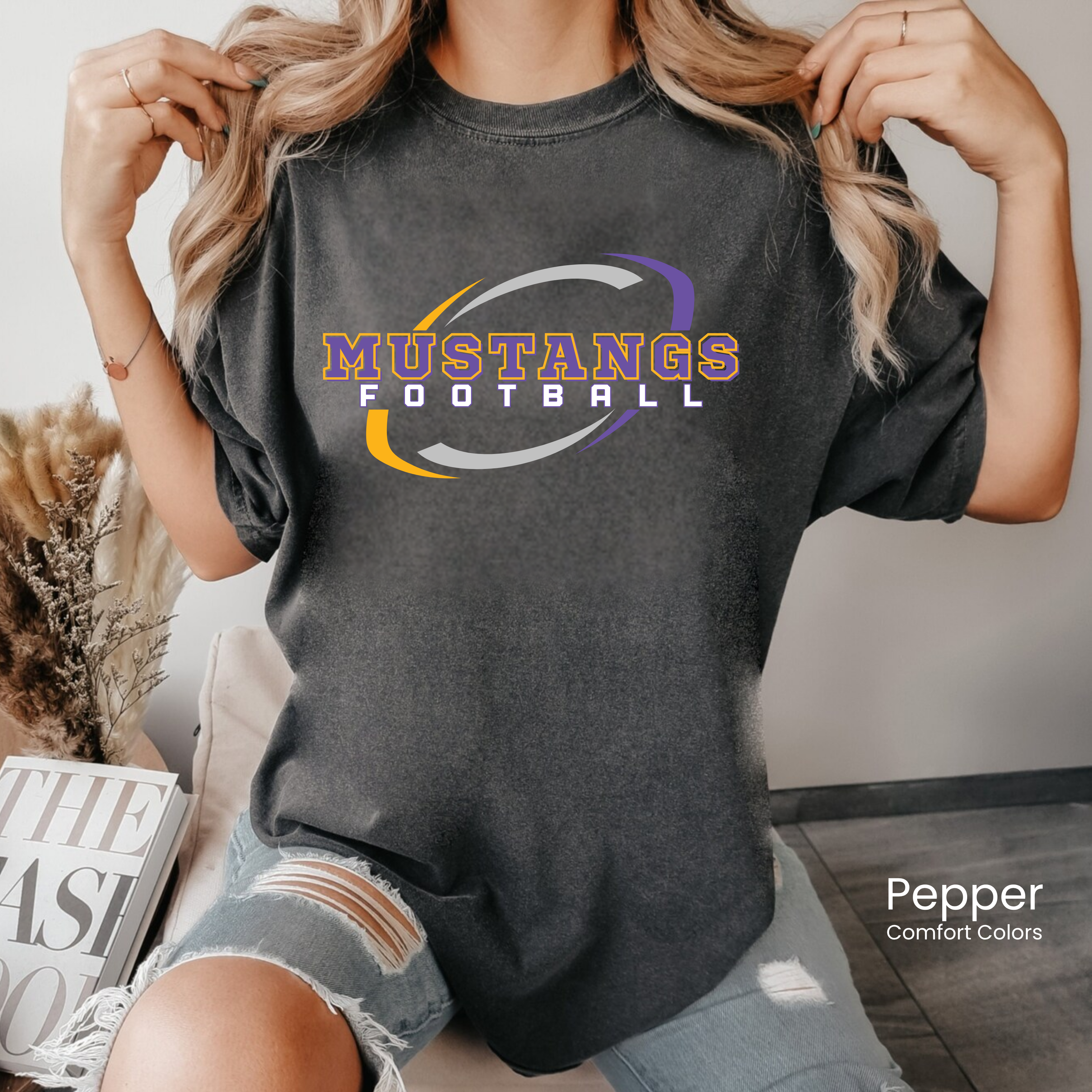 Comfort Colors Mustangs Football Swirl Tee