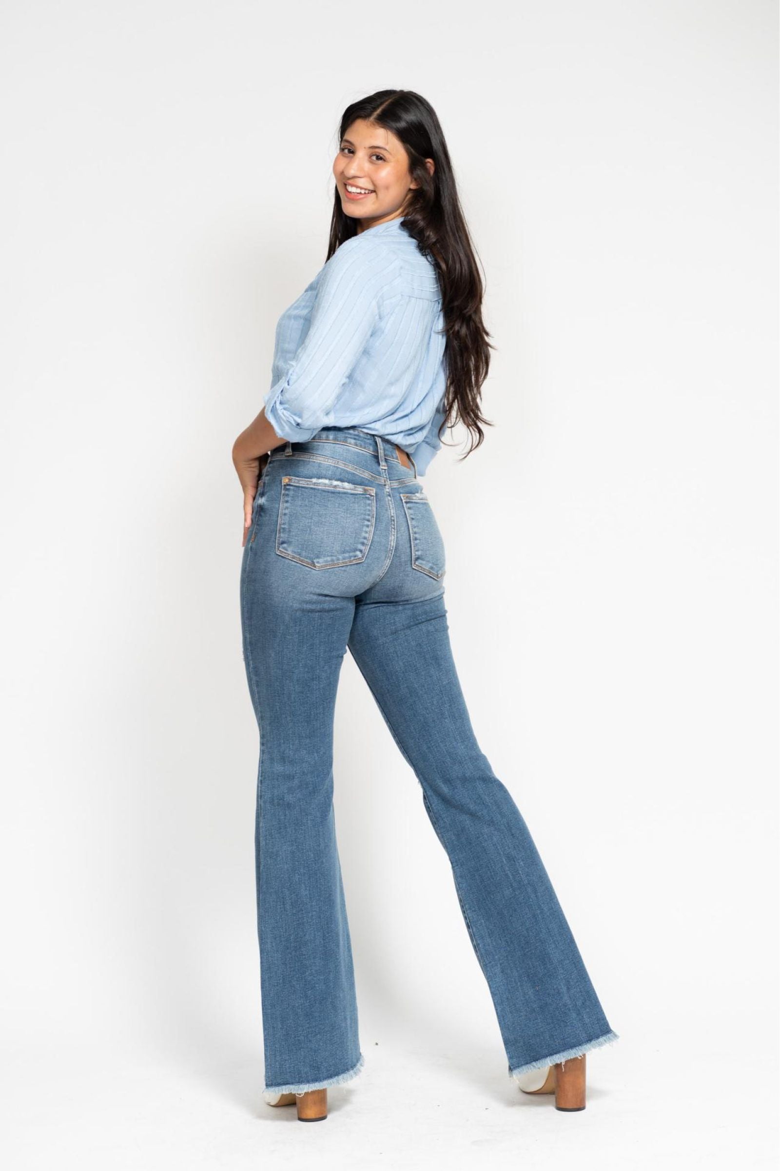 Fallon Mid Rise Button Fly Flares