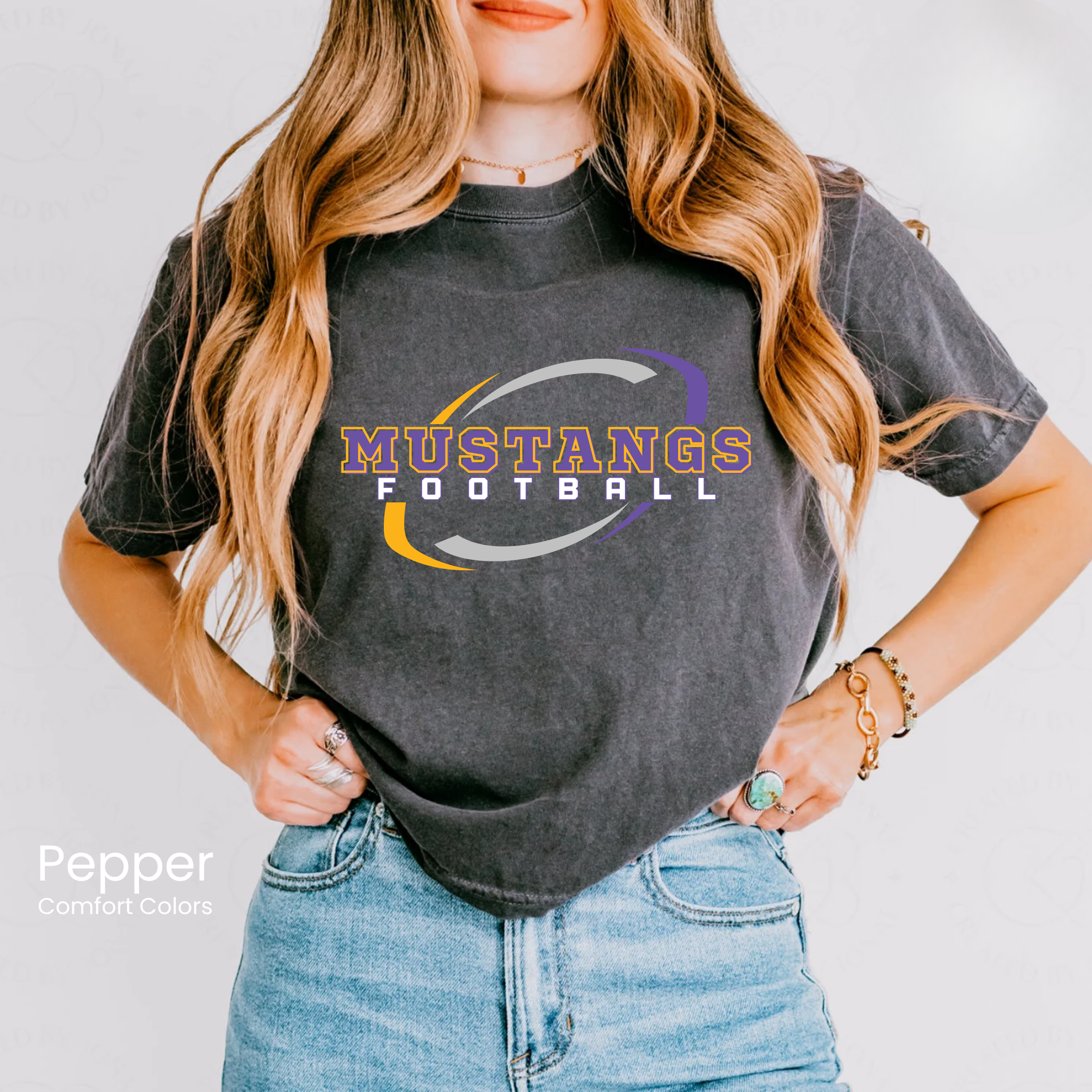 Comfort Colors Boxy Crop Mustangs Football Swirl Tee