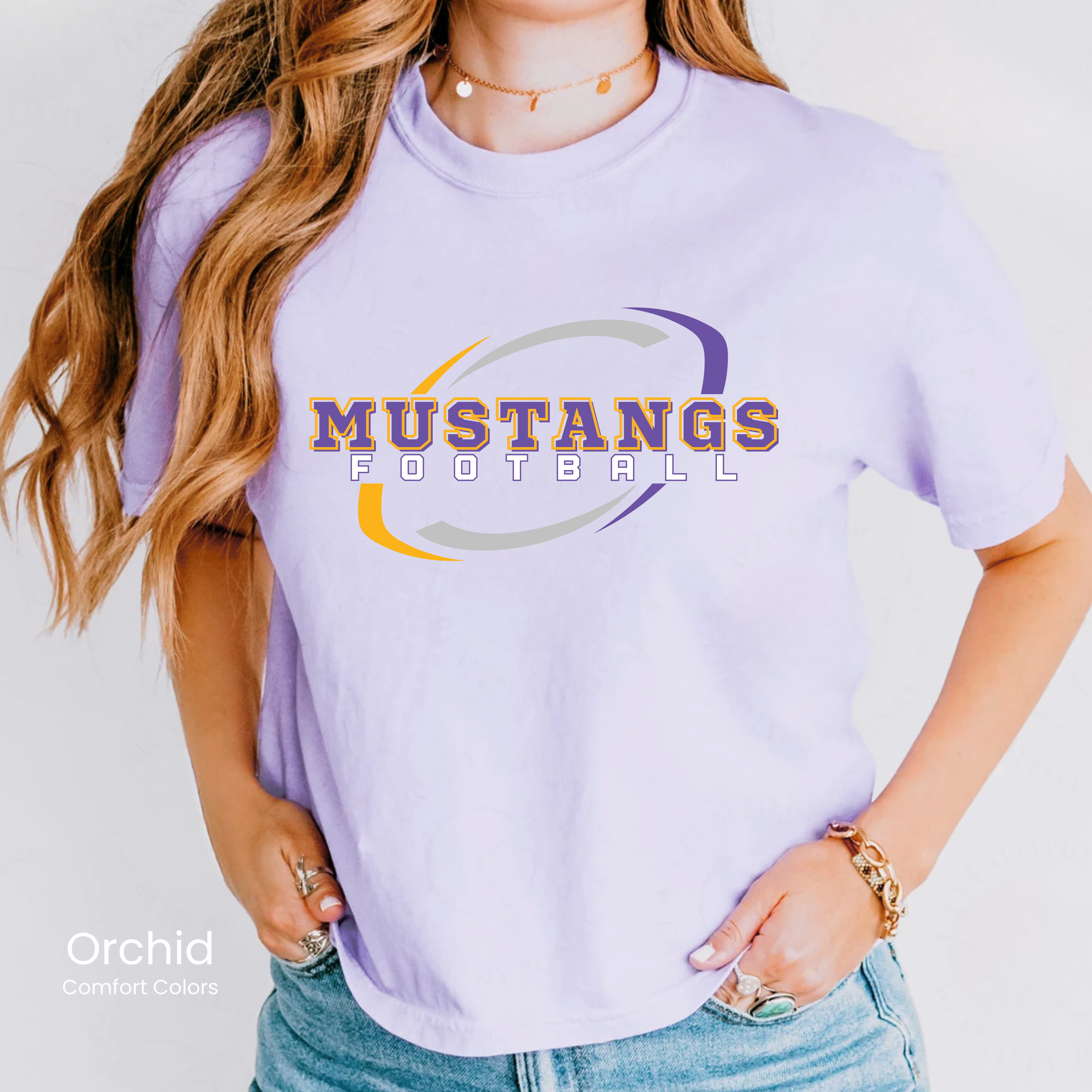 Comfort Colors Boxy Crop Mustangs Football Swirl Tee