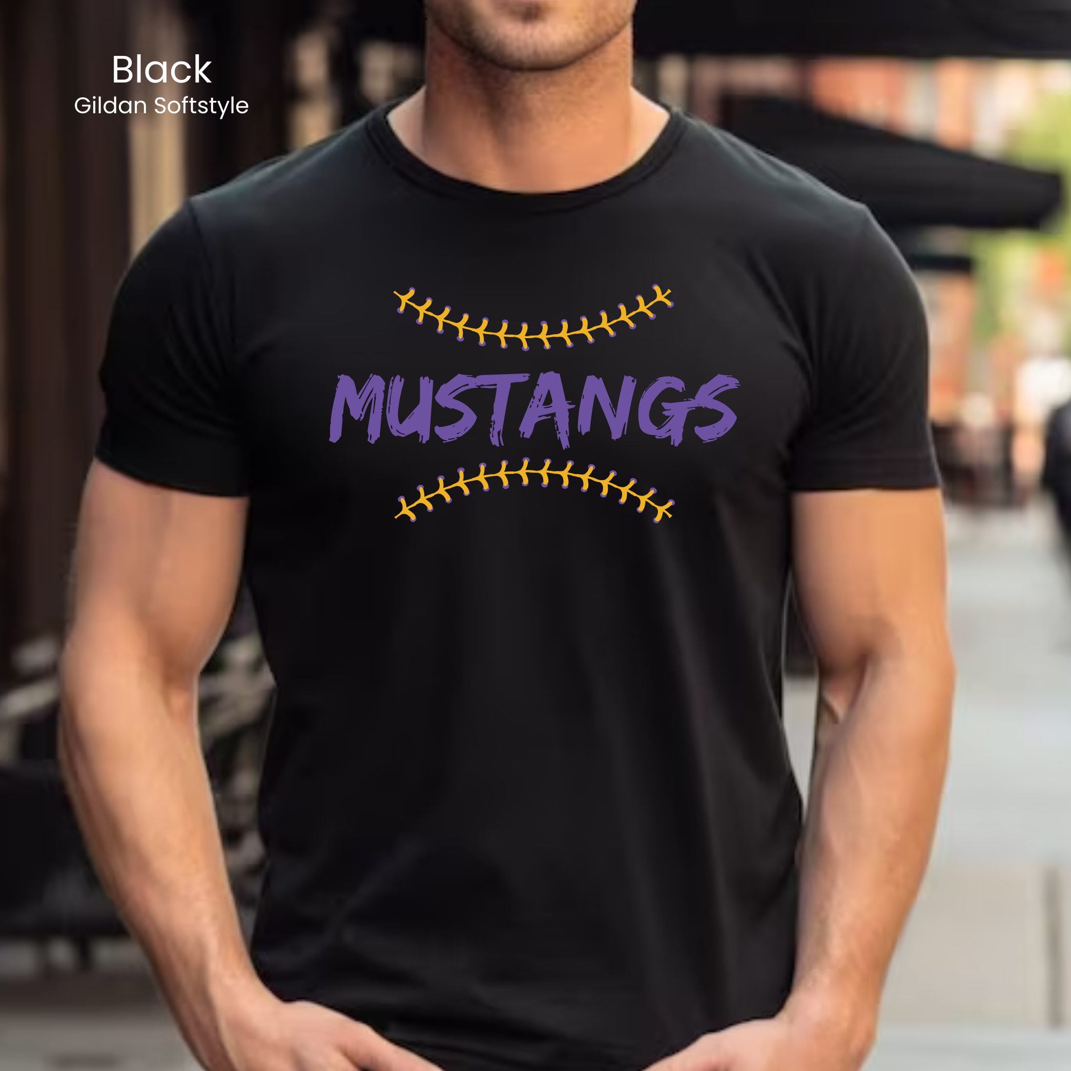 Gildan Softstyle Mustangs Baseball Laces Tee