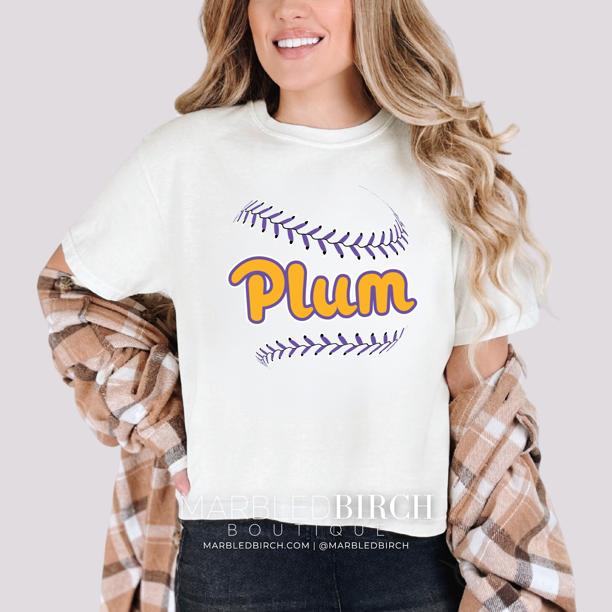 Plum Script Baseball Tee
