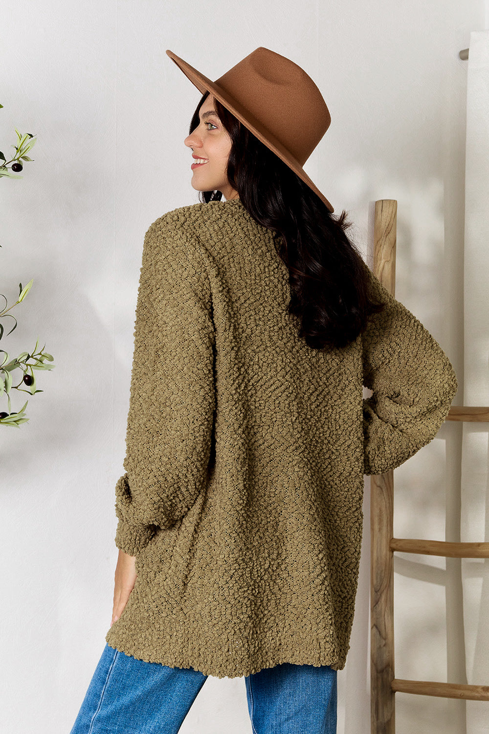 Falling For You Popcorn Cardigan in Olive