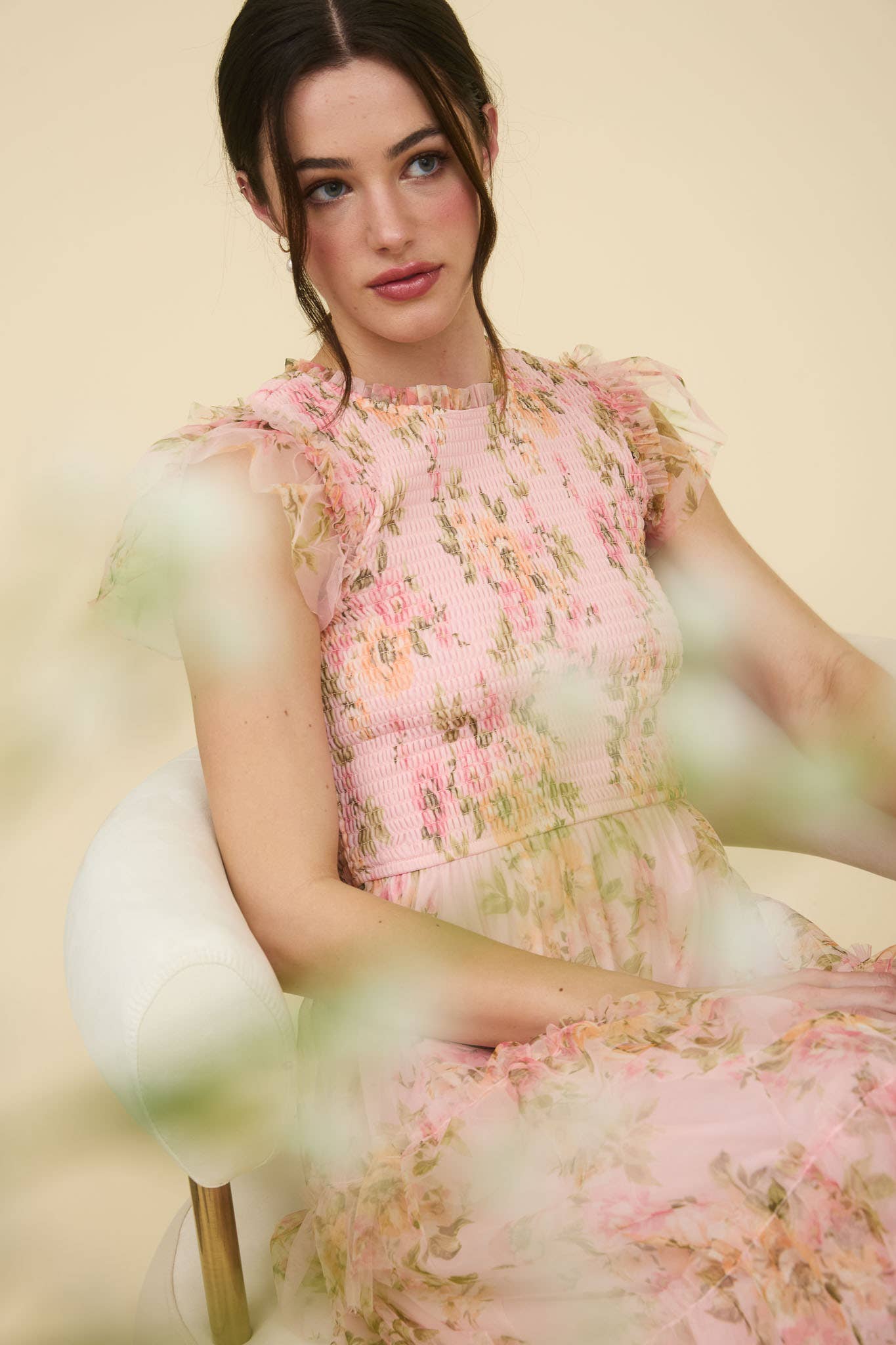 Pink Floral Smocked & Tiered Maxi Dress