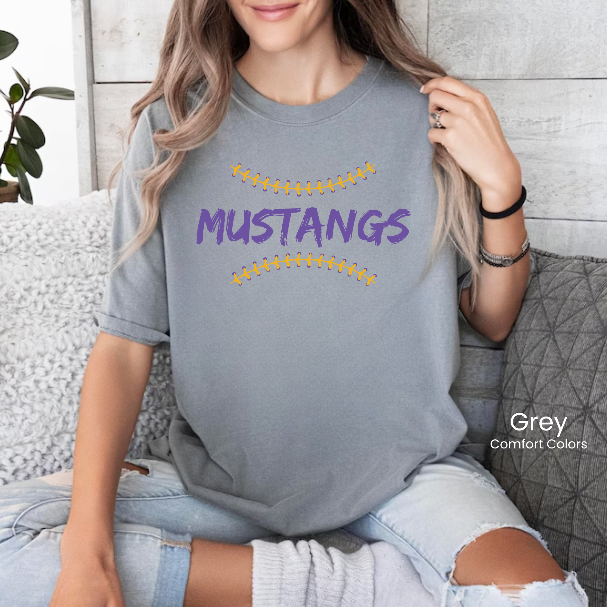 Comfort Colors Mustangs Baseball Laces Tee