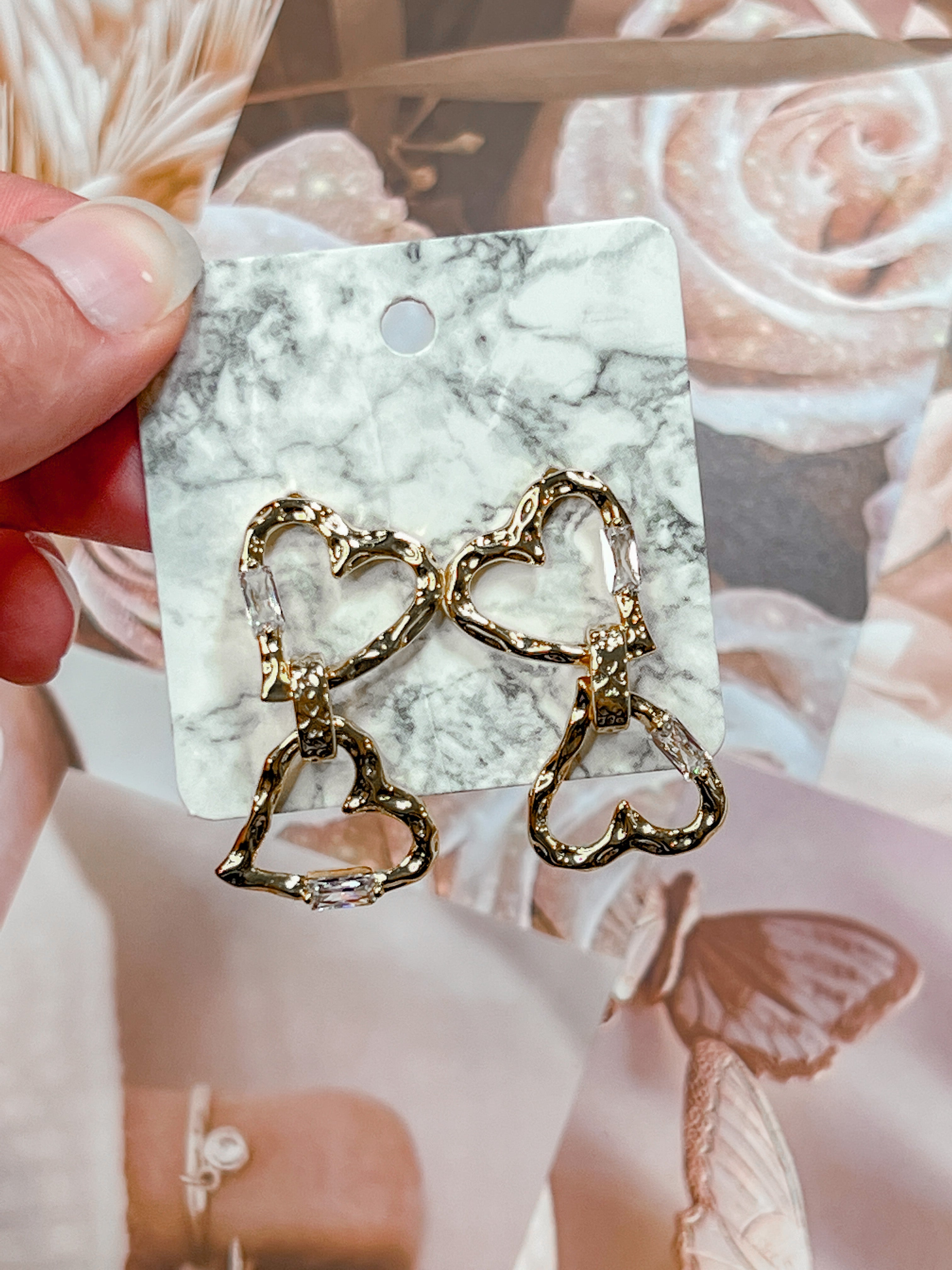 Cubic Zirconia Linked Hearts Earrings