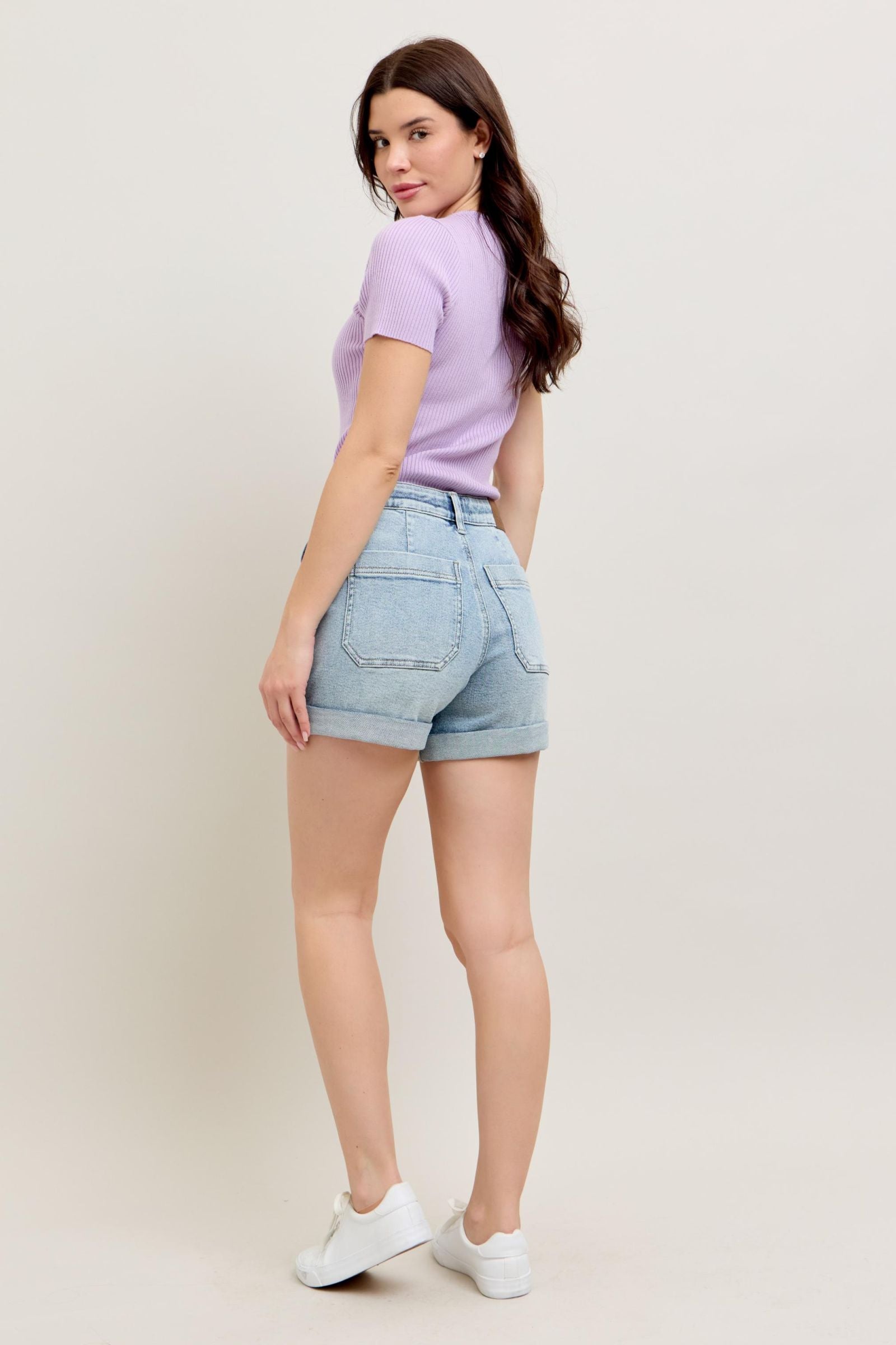 High Rise Cuffed Jogger Denim Shorts