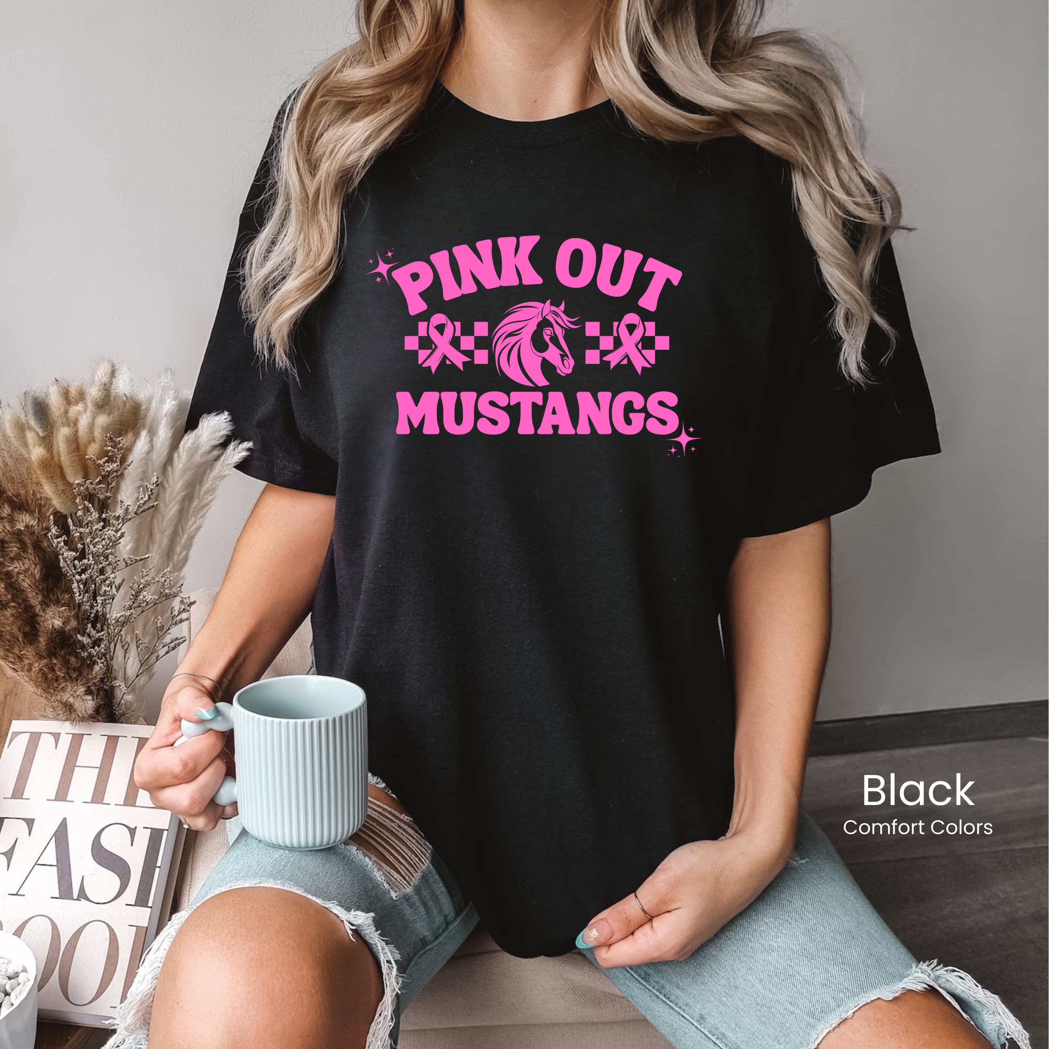 Comfort Colors Pink Out Mustangs Tee
