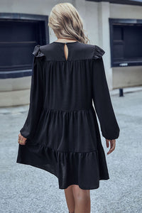 Black Ruffle Shoulder Tiered Dress