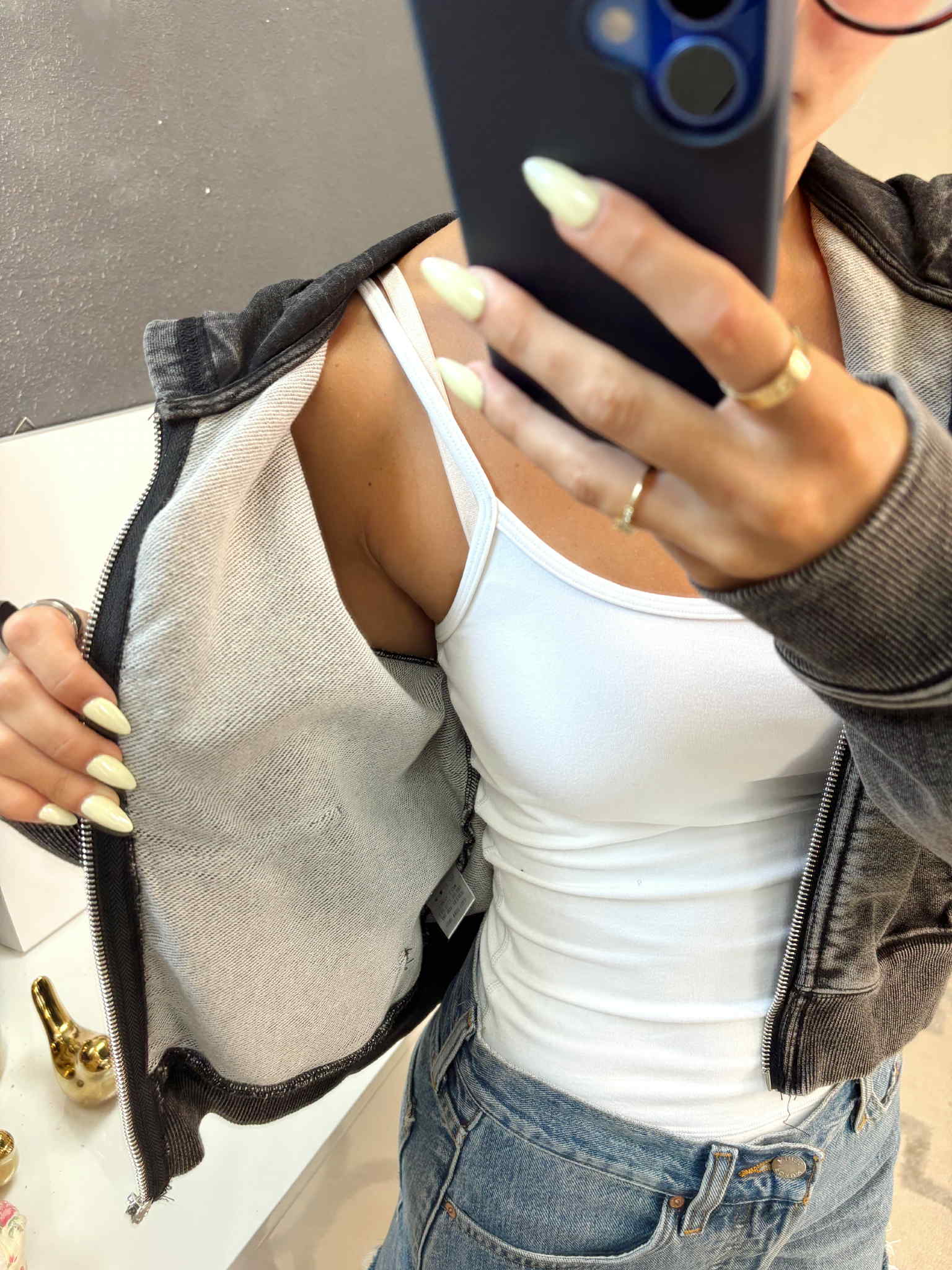 French Terry Washed Zip-Up Hoodie